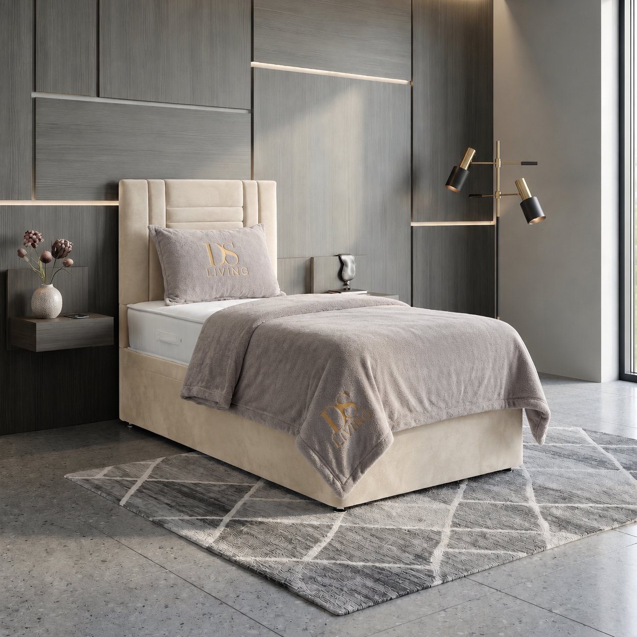 DS Living Orion Single Upholstered Ottoman Bed Frame - Cream