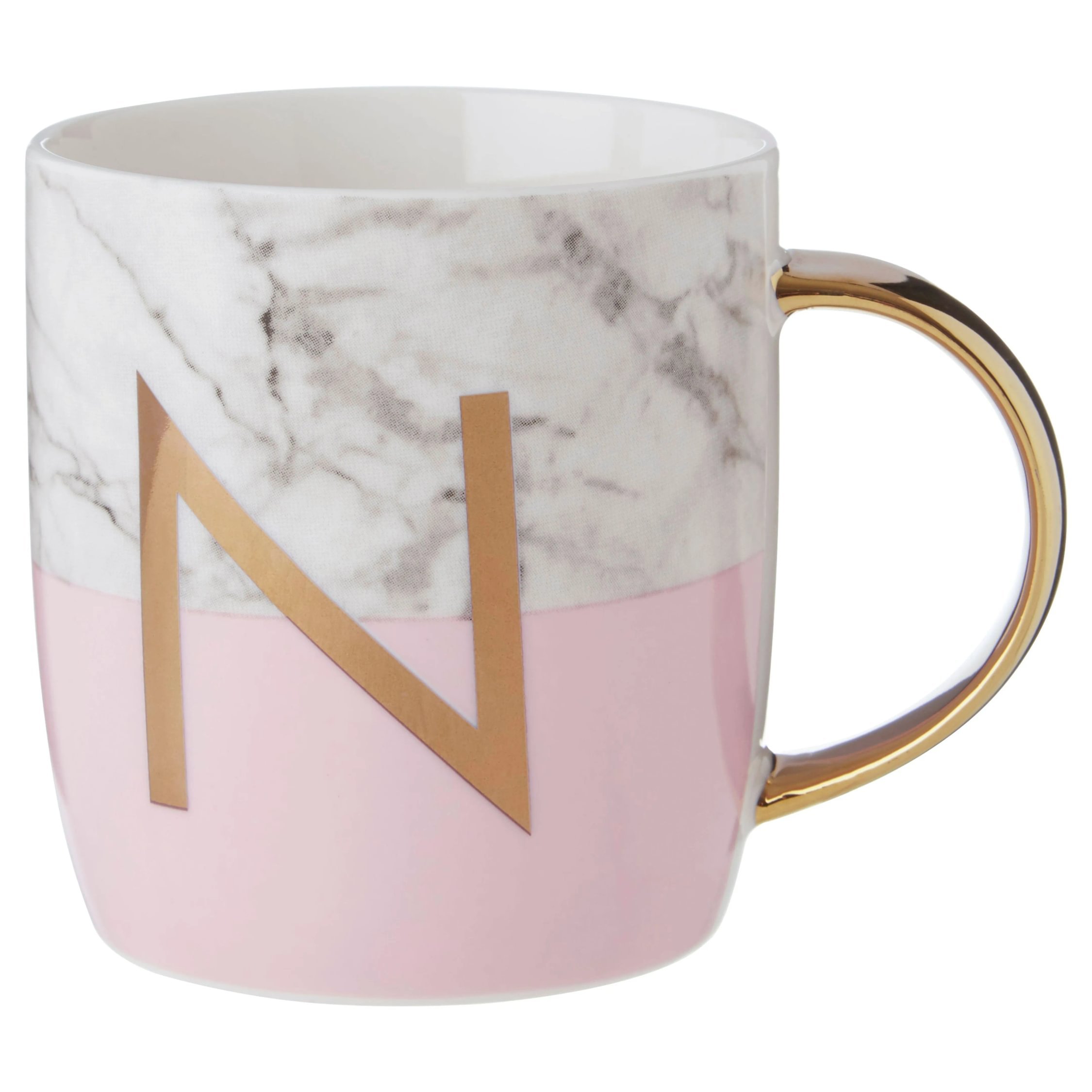 Orsina Frosted Deco N Marble Effect Monogram Mug – Pink