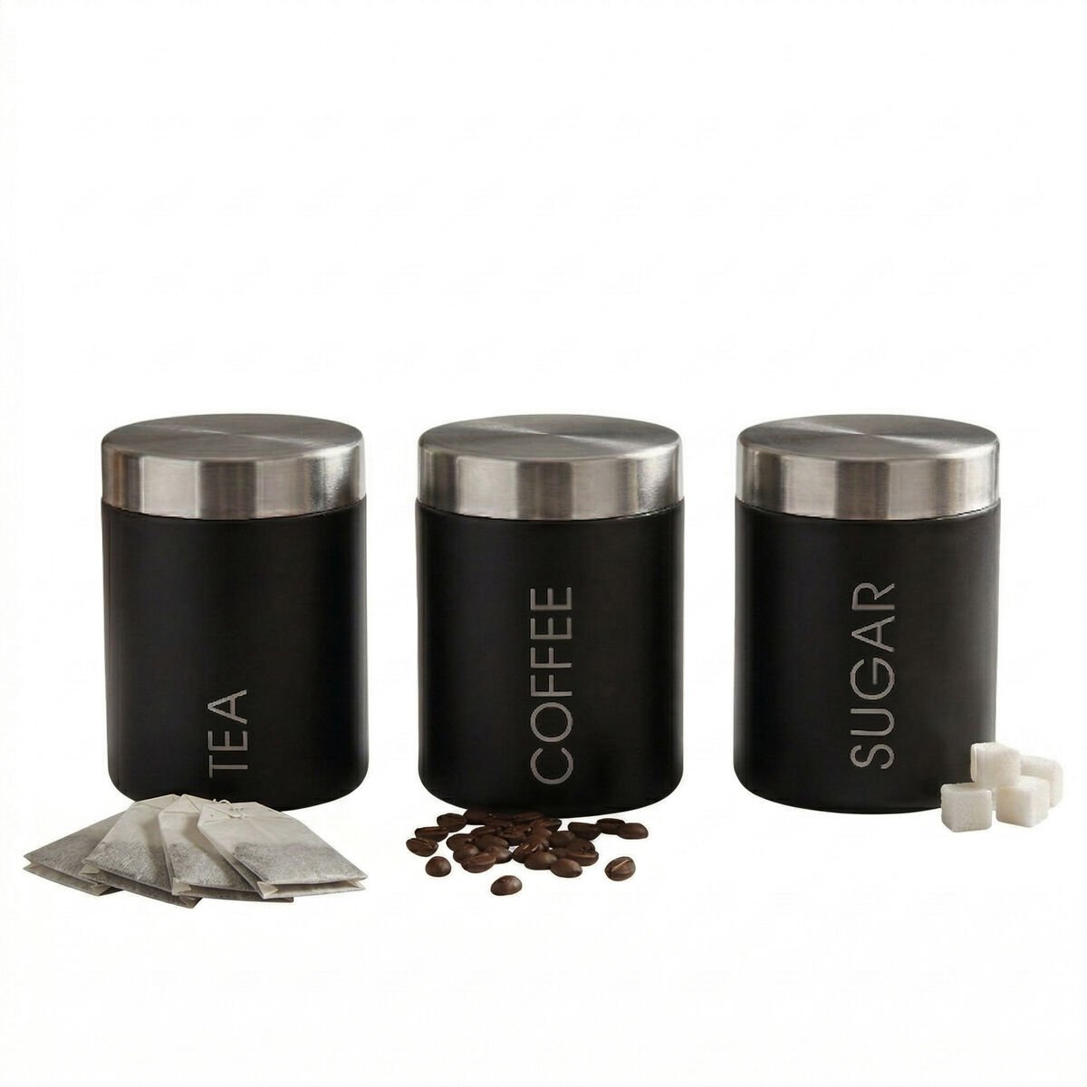 Orsina Liberty Enamel Set of 3 Canisters – Black and Silver