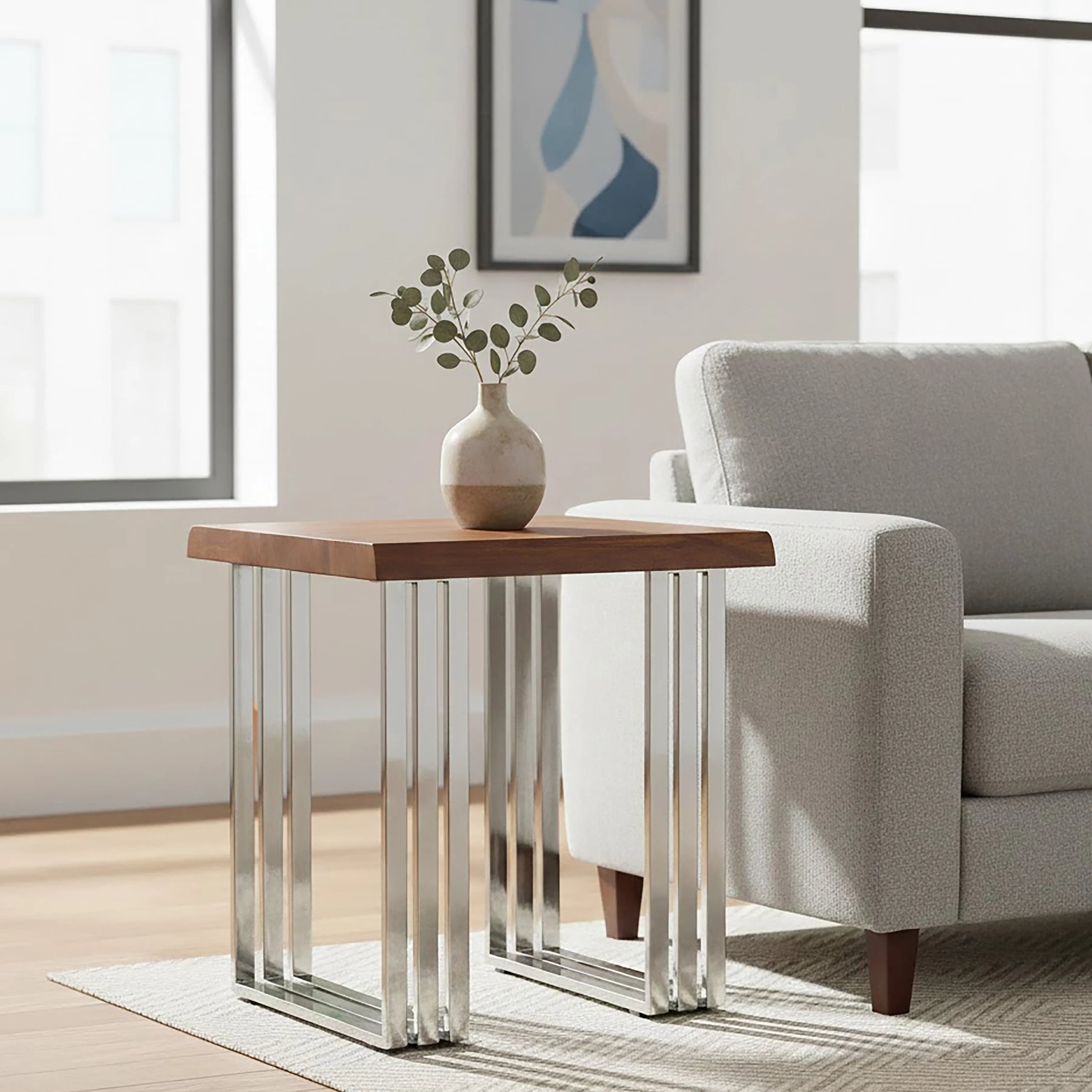 Orsina Hampstead Acacia Wood Side Table with Legs – Silver