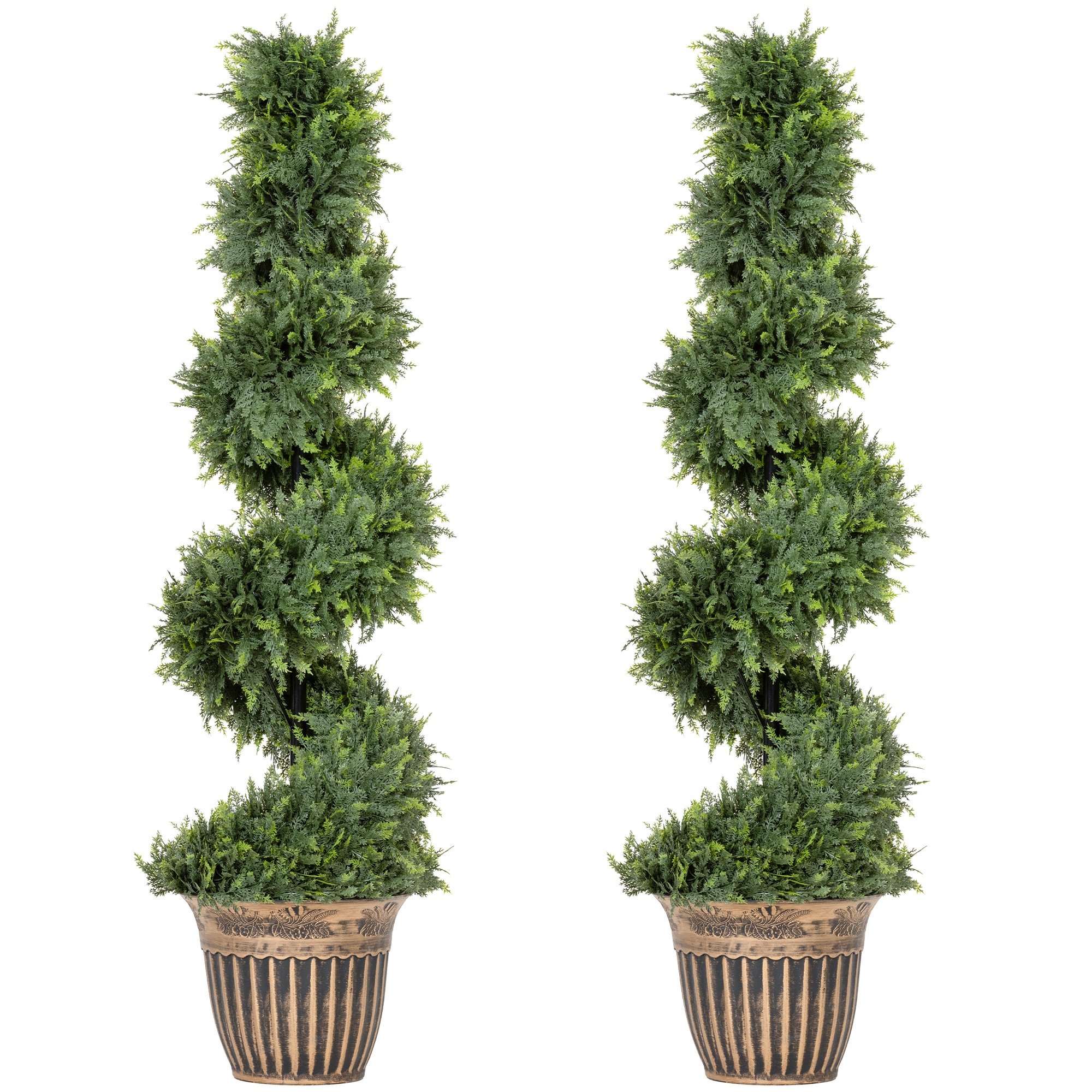 HOMCOM Set of 2 4FT Artificial Topiary Spiral Cypress Trees - Green