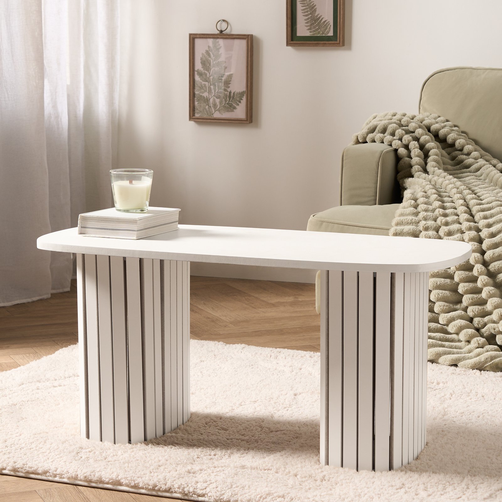 OHS Madison Ribbed Coffee Table - Cream