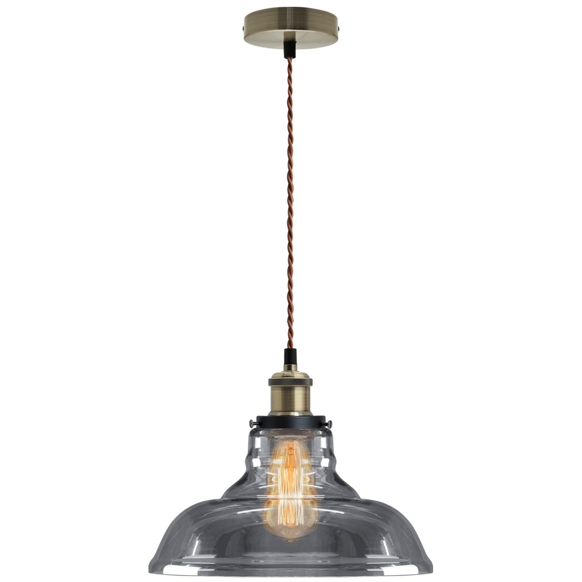 Energy Light Bulbs Bowl Smoked Glass Ceiling Pendant Light - Grey