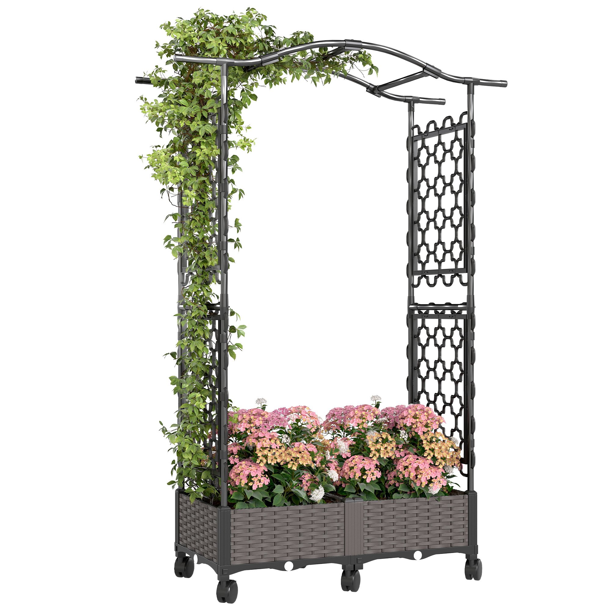 Outsunny Raised Garden Bed with Arch Trellis - Black