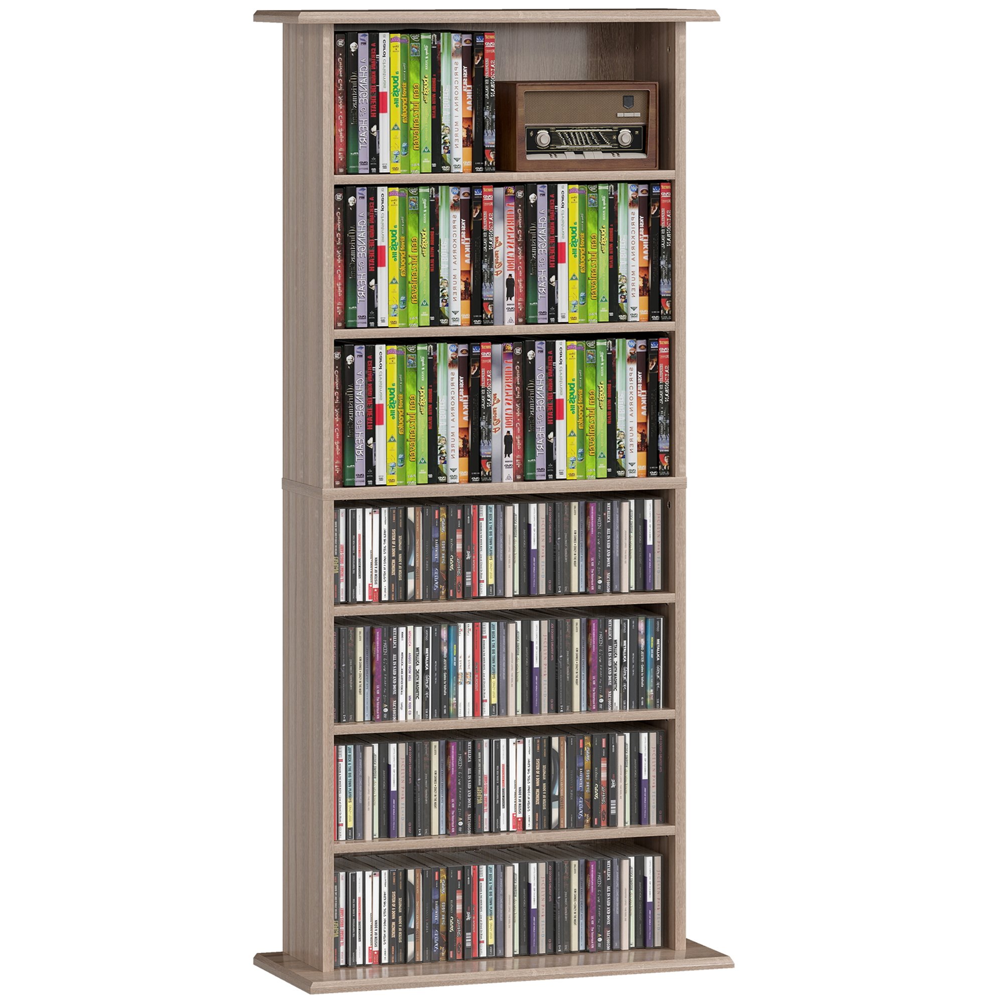 HOMCOM 8 Tier Adjustable CD Storage Shelf - Natural Wood