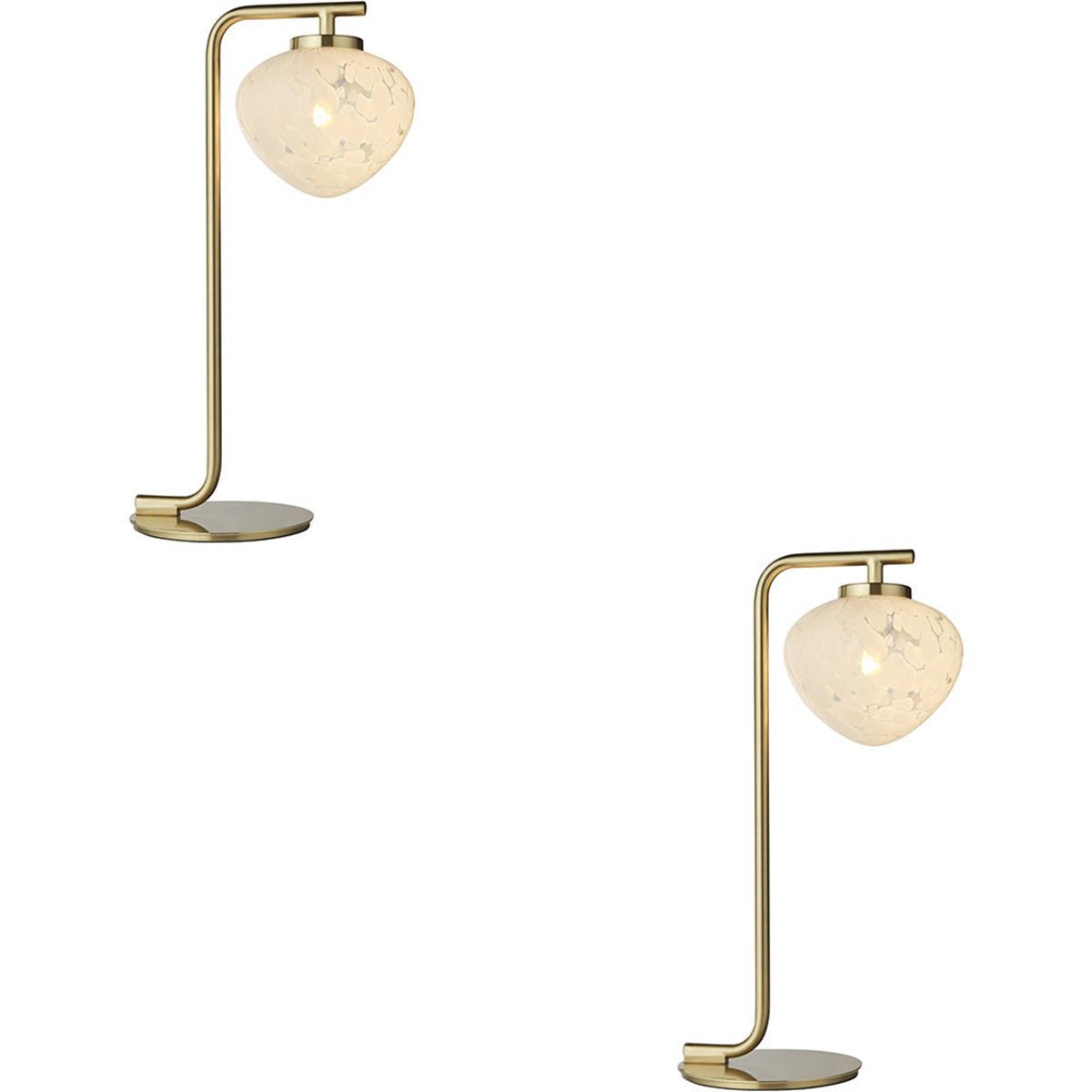 Loops Direct Pack of 2 Satin Brass Plate Table Lamp - White Confetti Glass