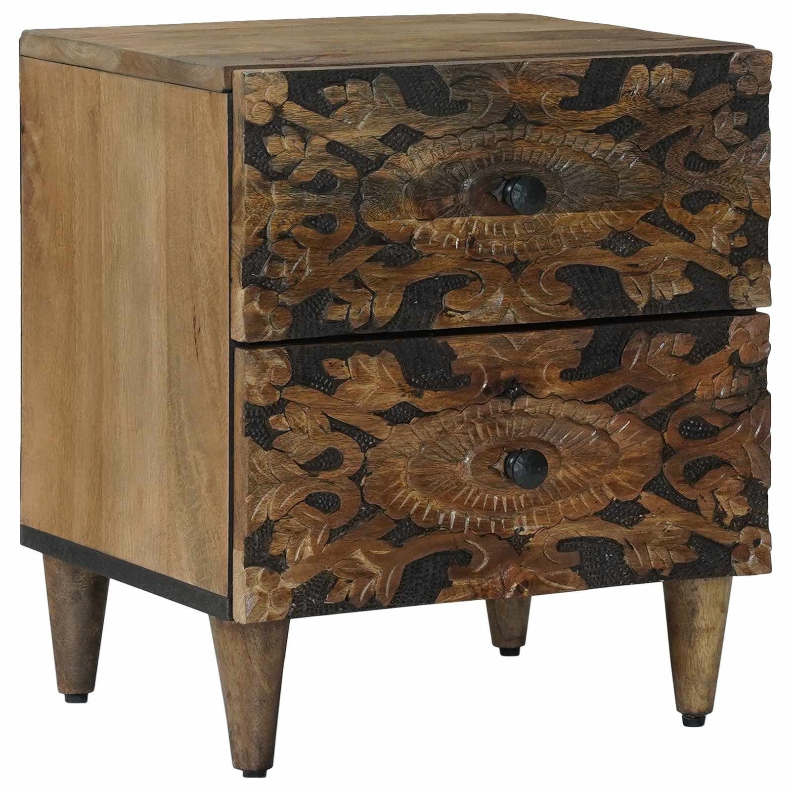 Walplus Solid Wood Bedside Cabinet - Brown - 40 x 33.5 x 46 cm