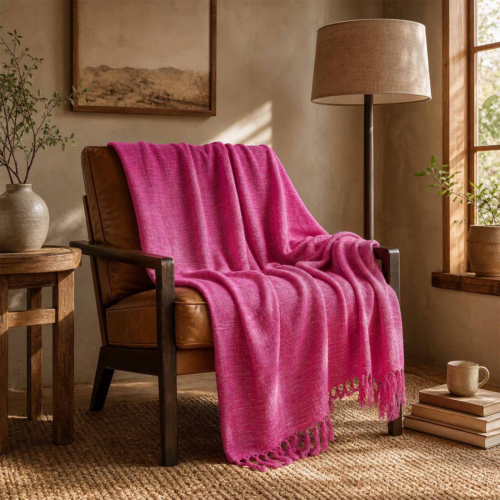 Homescapes Slub Cotton Nirvana Throw - 255 x 360 cm - Pink