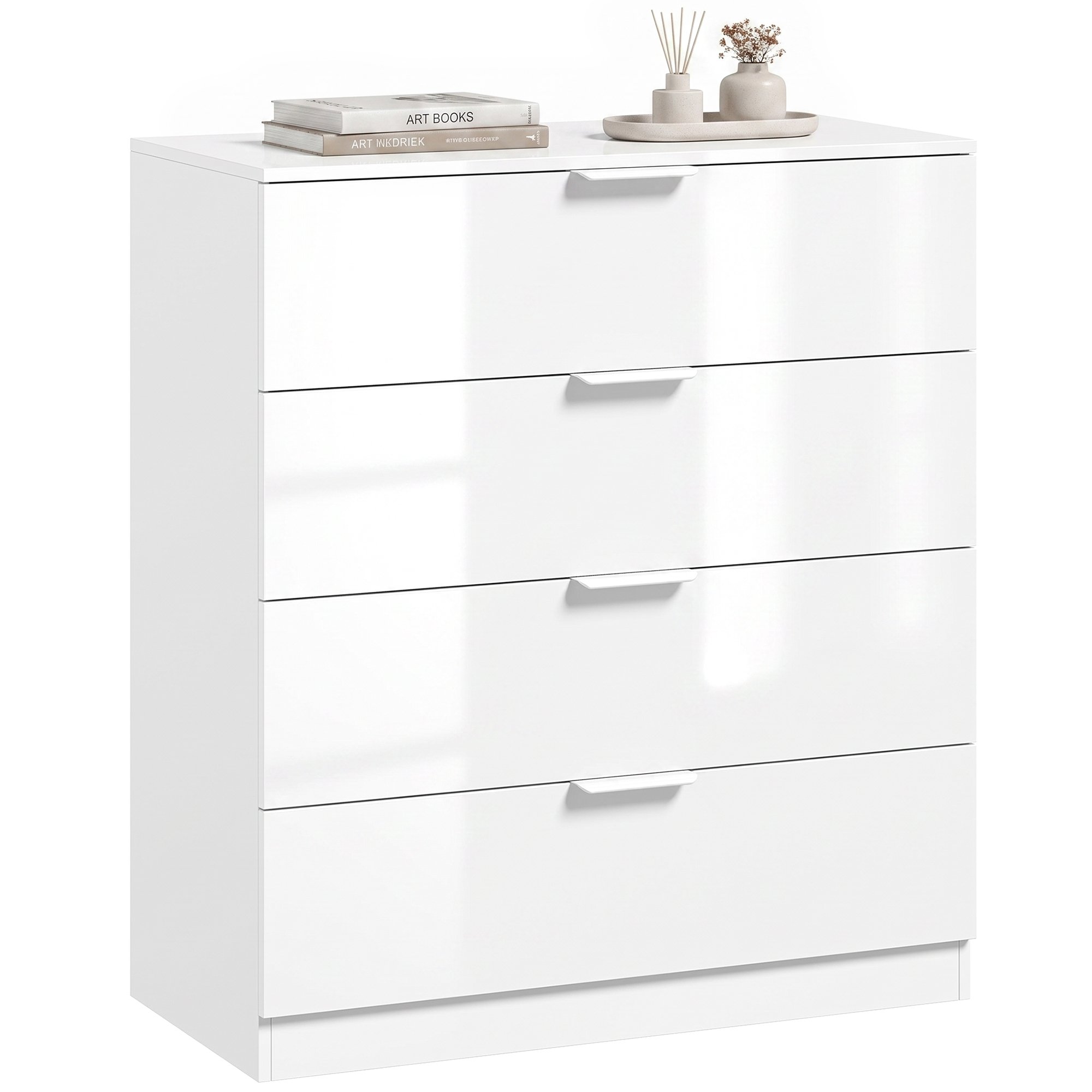 HOMCOM 4 Drawers Modern Space Saving High Gloss Chest of Drawers - White
