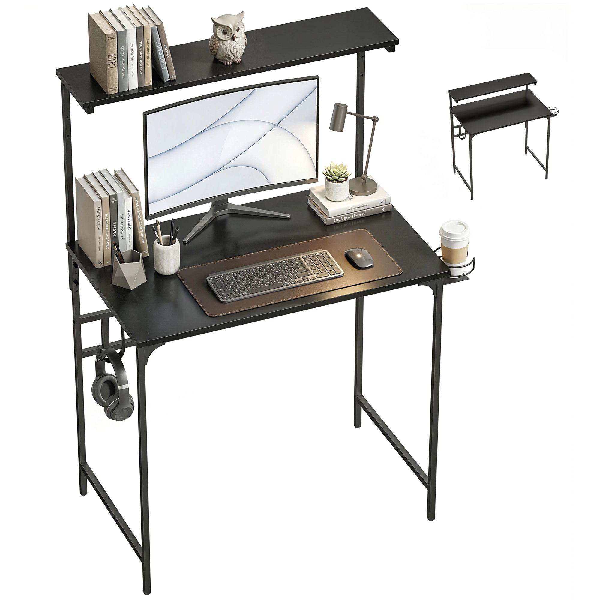 HOMCOM Metal Frame Computer Desk with Tabletop Shelf - Black