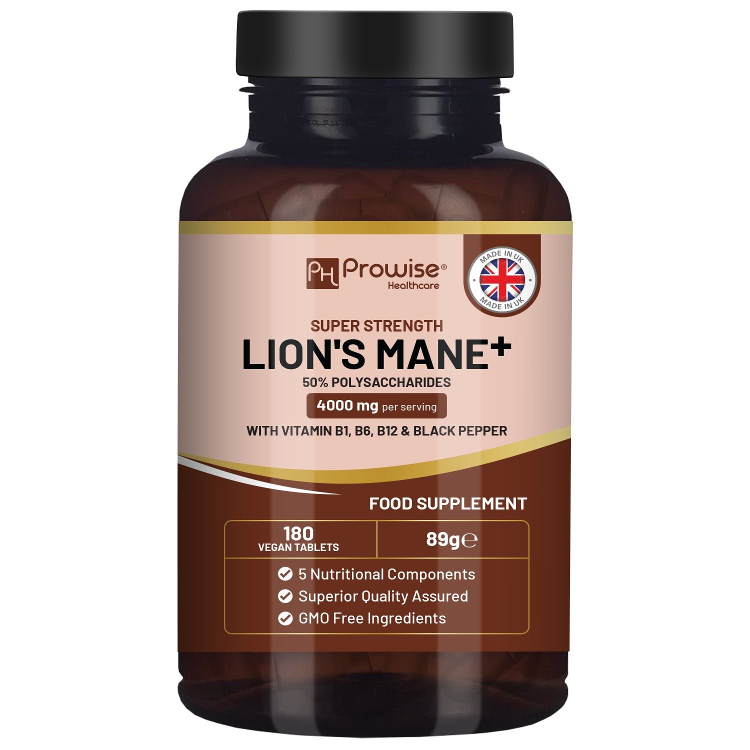 Prowise Vegan 4000mg Lion's Mane Mushroom with Vitamin B1, B6, B12 - 180 Tablets