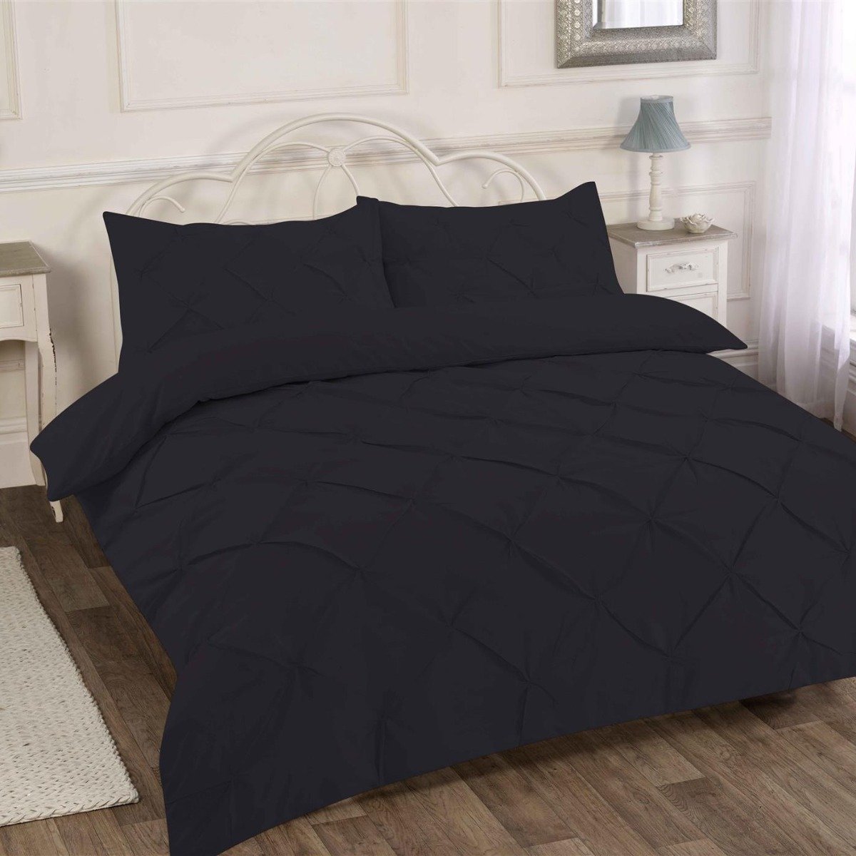 HomeSpace Direct Alexander Pintuck Black Duvet Cover Set - Double