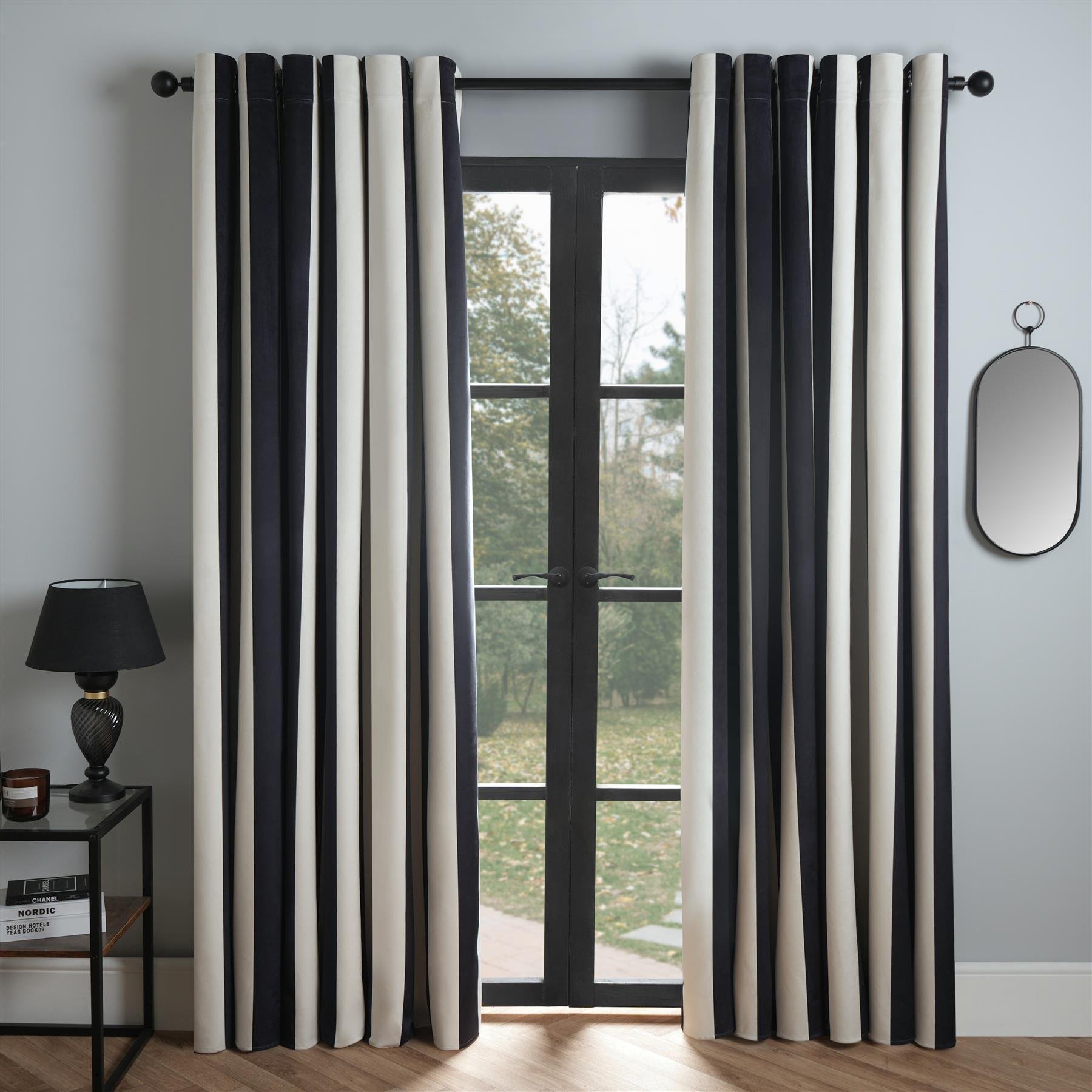 OHS Stripe Print Blackout Curtains 168 x 229cm - Mono