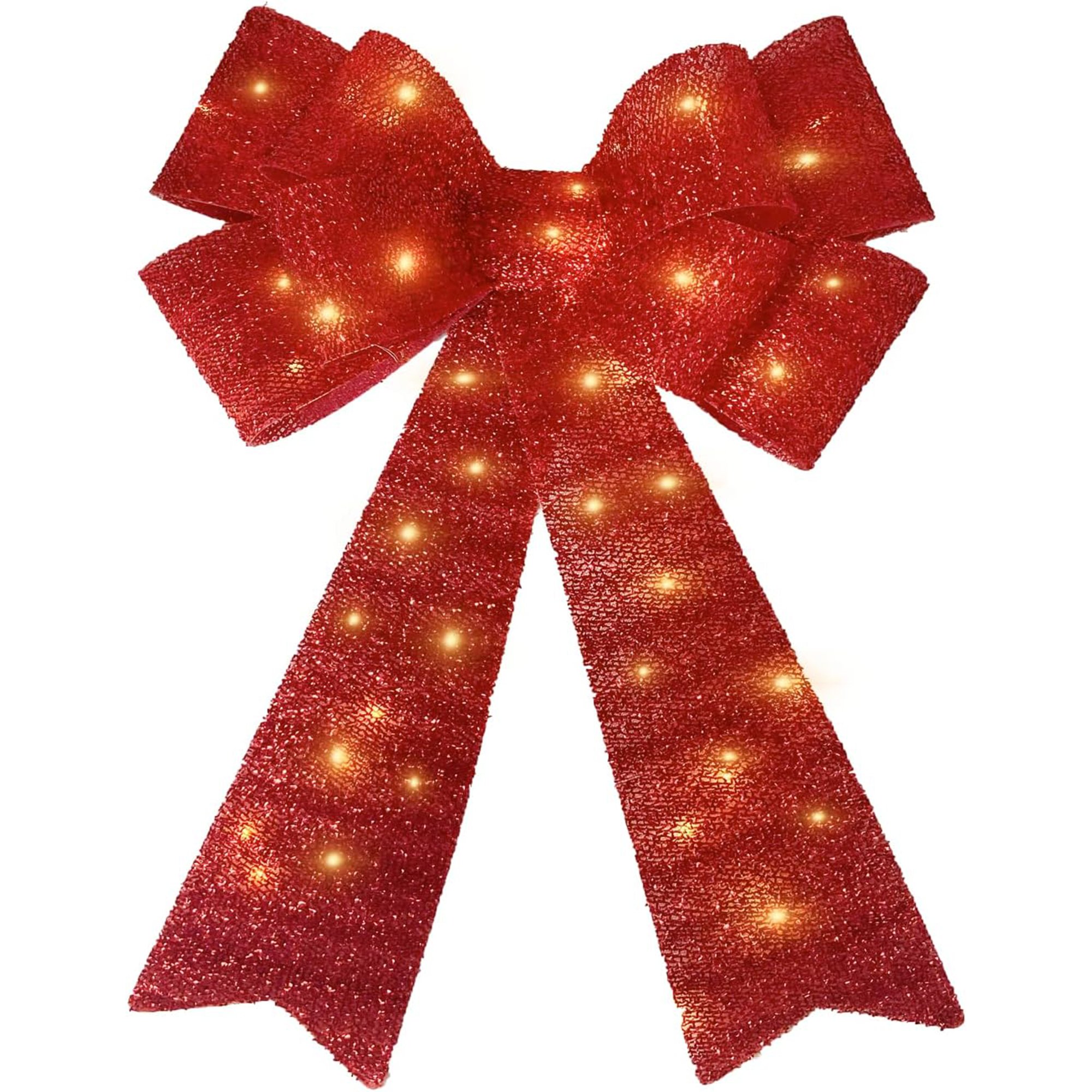 My Christmas Large Bow Christmas Tree Décor with Warm LED Lights - Red