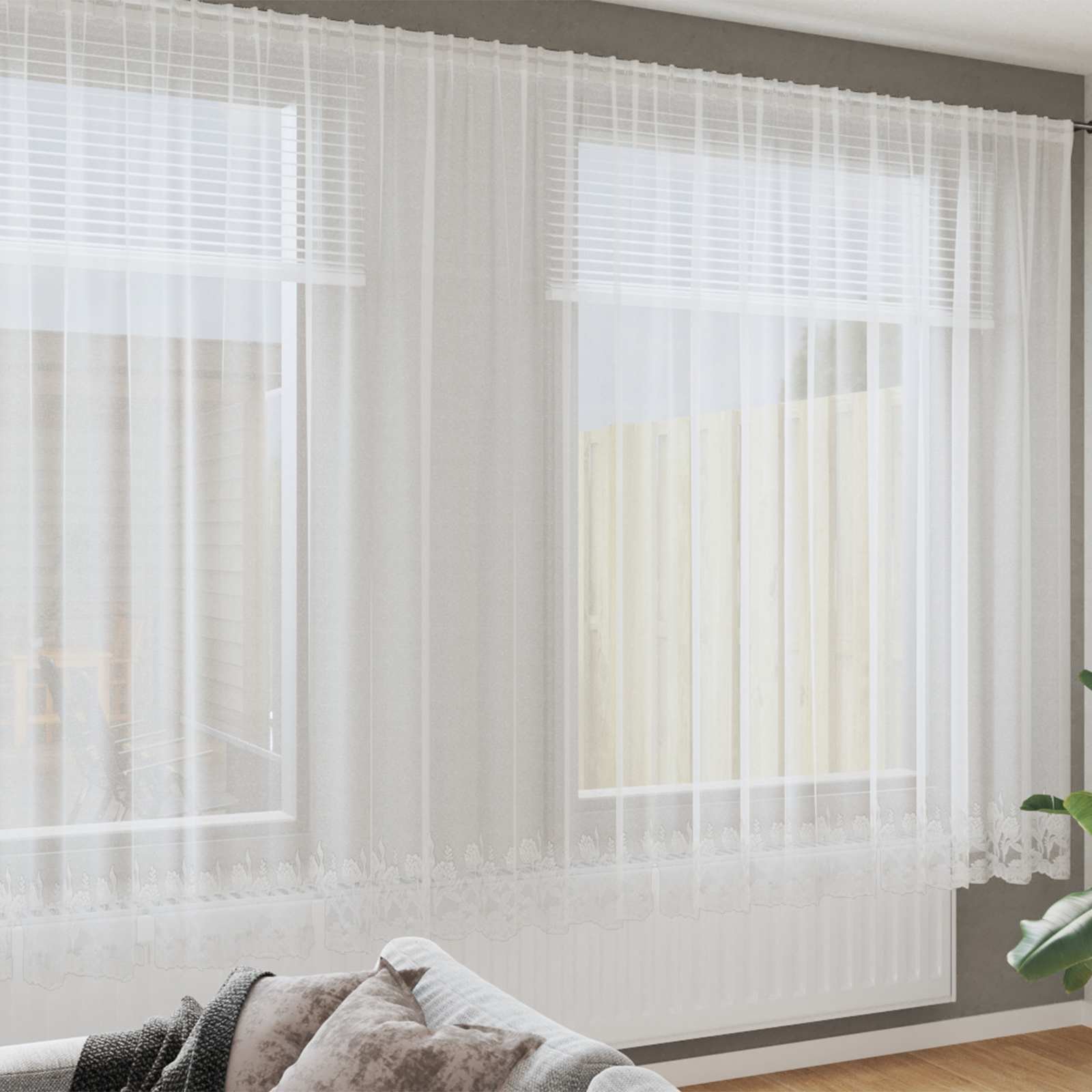 Walplus Lace Curtain - White - 240 x 400 cm