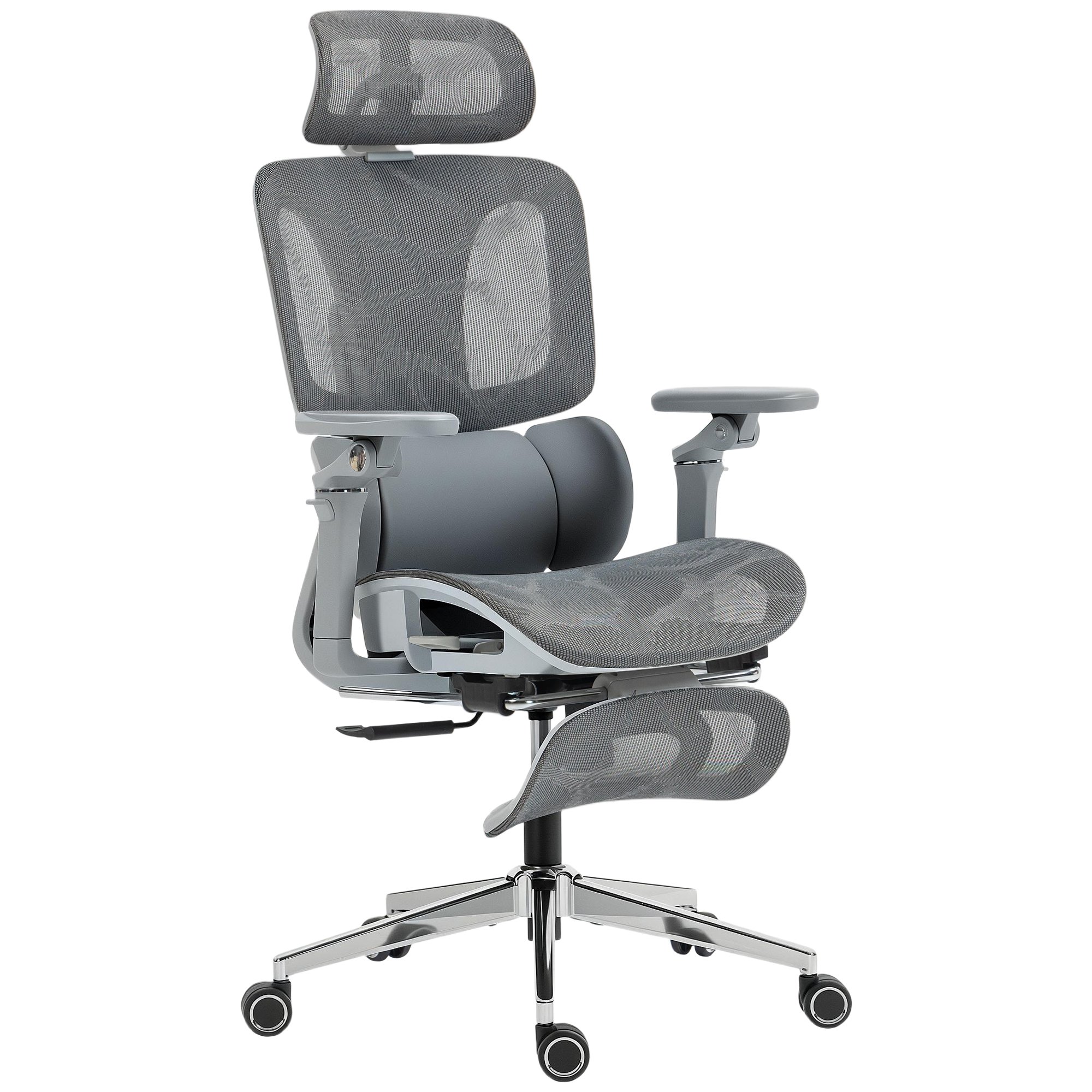 HOMCOM Mesh Ergonomic Office Chair with 6D Flip-up Armrests and Footrest- Grey