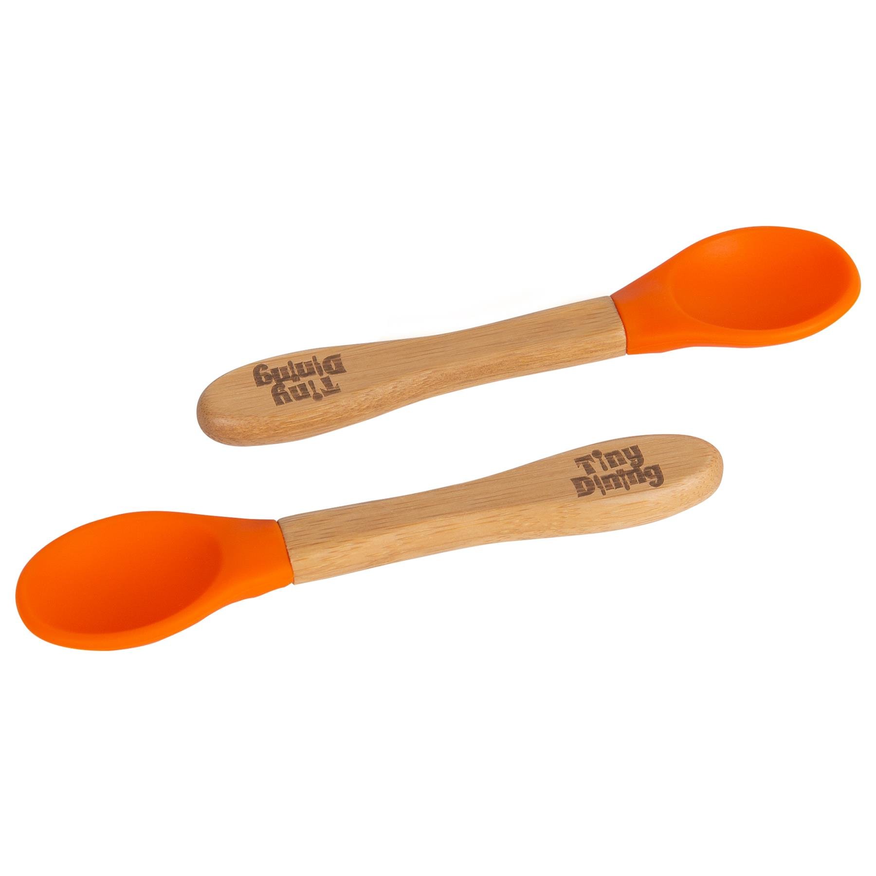 Tiny Dining Children's Bamboo Silicone Tip Spoons - Orange - Pack of 2