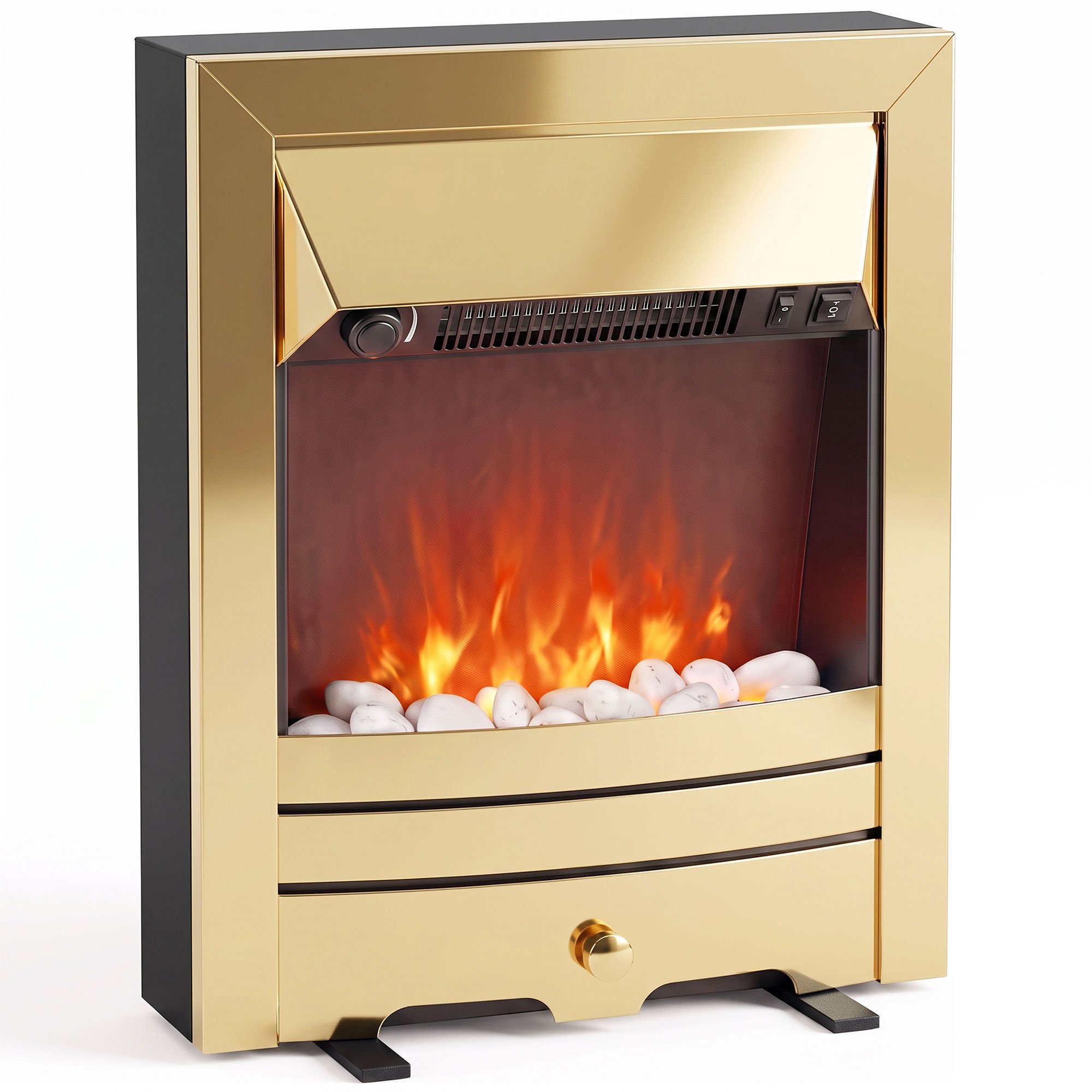 HOMCOM 2000W Freestanding LED Flame Electric Fireplace Stove – Gold