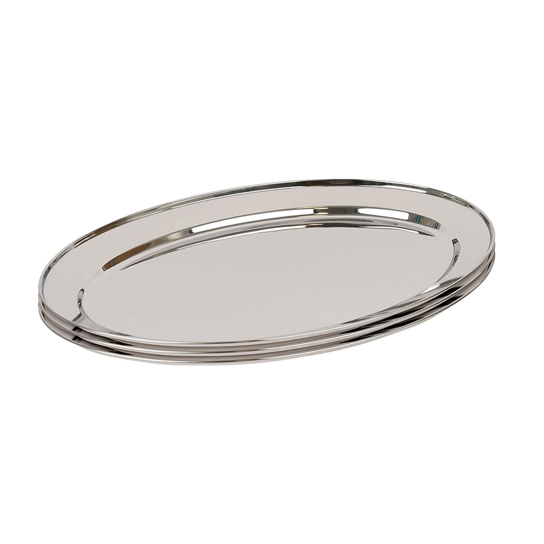 Argon Tableware Oval Stainless Steel Serving Platters - Pack of 3