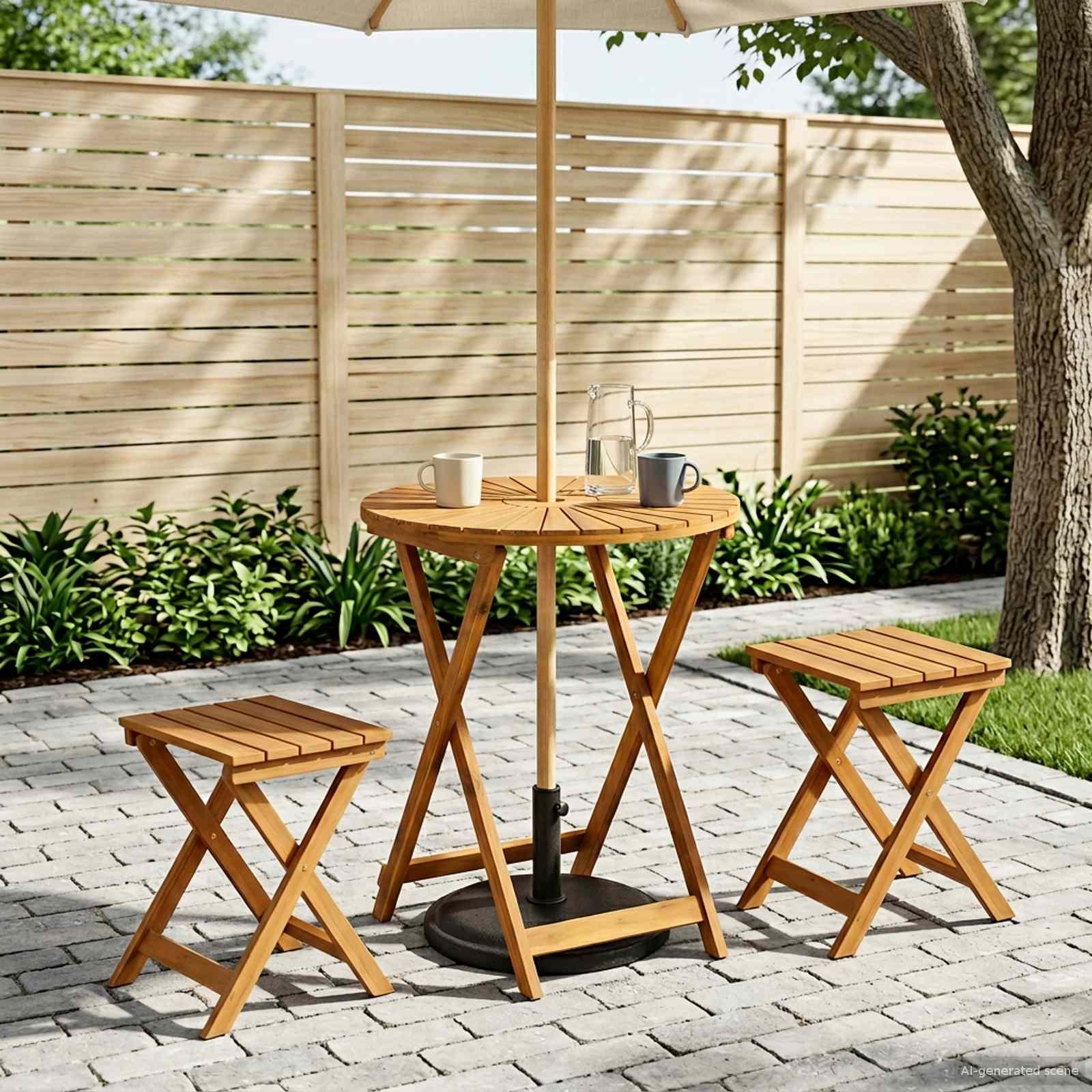 Walplus Folding Round Solid Wood Table - Natural - dia 60 x 75 cm