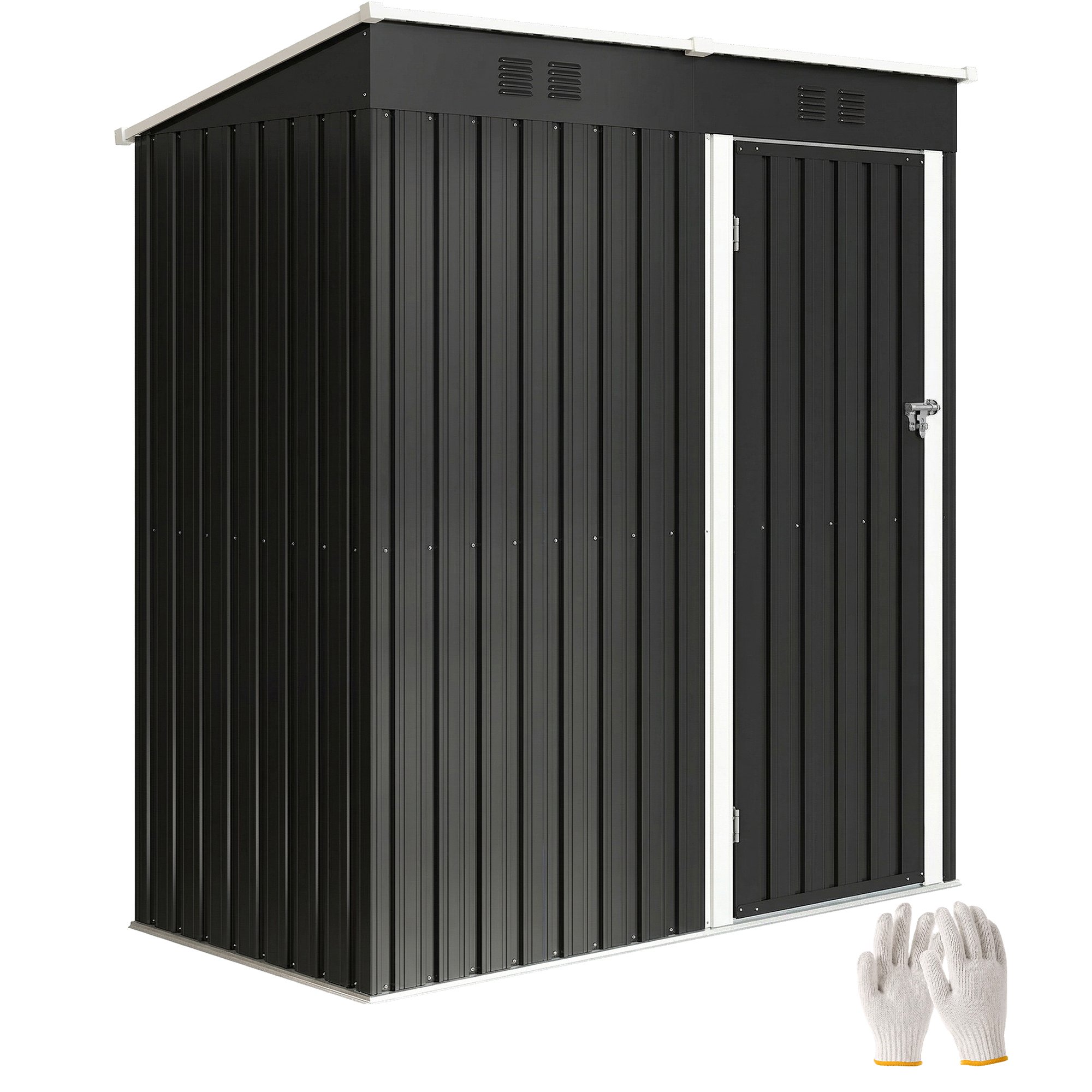 Outsunny 5 x 3ft Lean-to Metal Lockable Garden Shed – Dark Grey