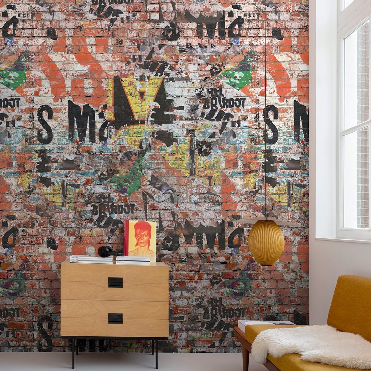 Grandeco Graffiti Wall 3 Lane Repeatable Textured Wallpaper Mural  - Orange