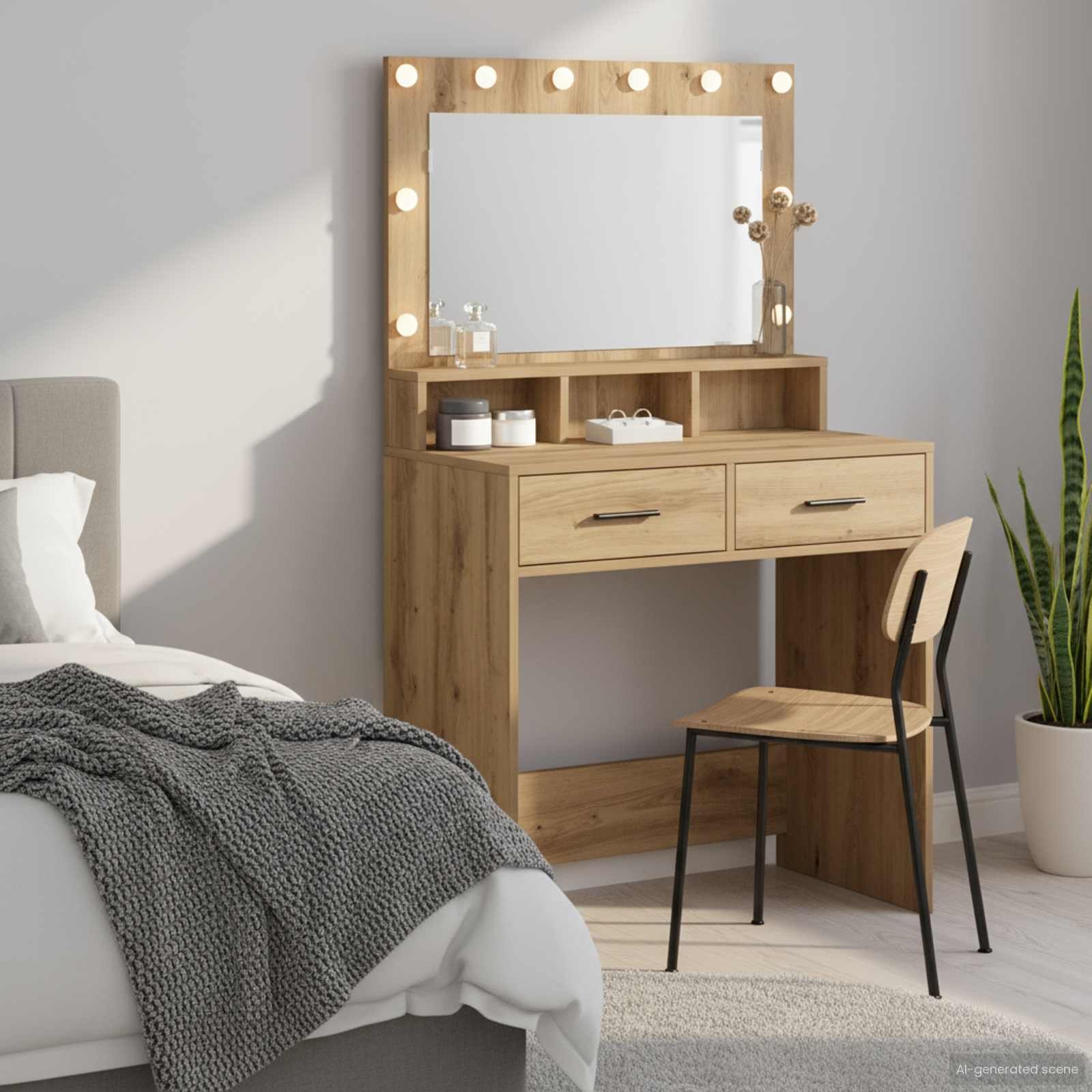 Walplus 2 Drawer Engineered Wood Dressing Table - Artisan Oak - 79 x 41 x 135 cm