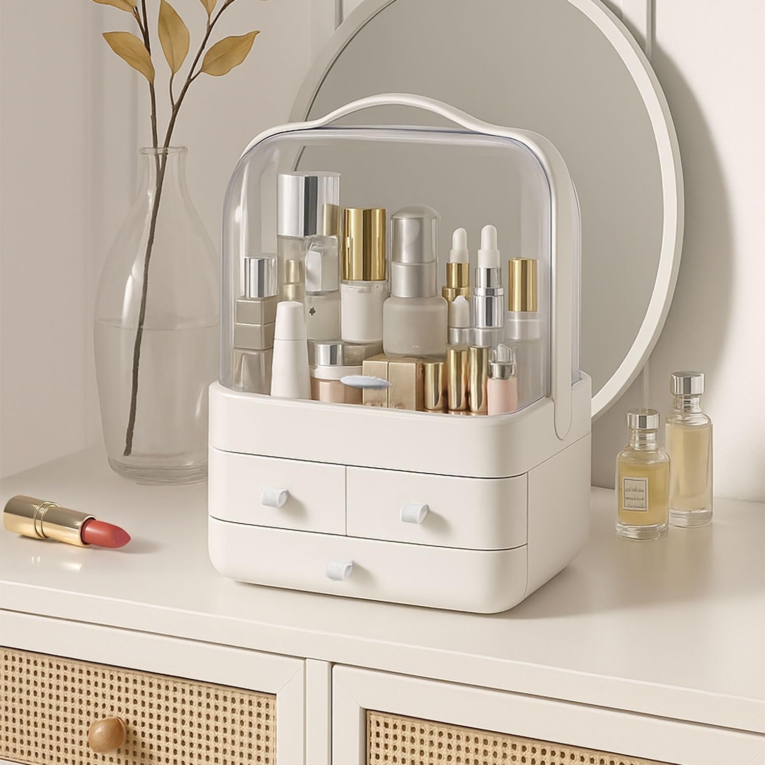 Neo Acrylic Makeup Storage Organiser with Lid & Drawers - White