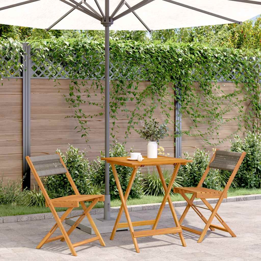 Walplus 3 Piece Solid Acacia Wood Folding Bistro Set - Grey - 60 x 60 x 75 cm