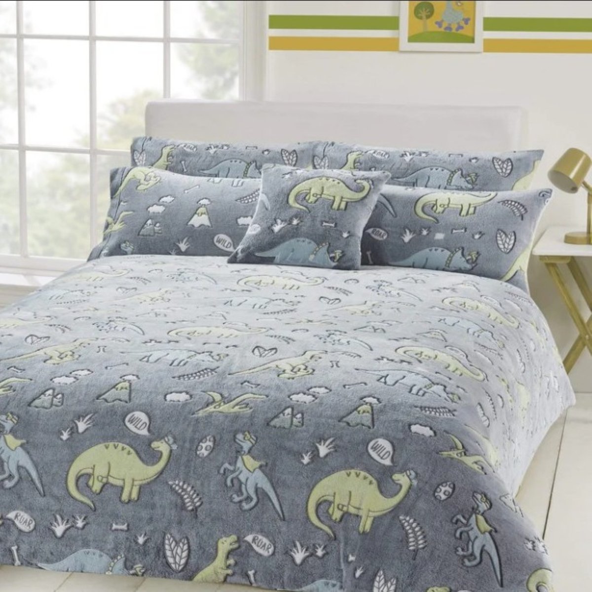 New Edge Blinds Dinosaur Glow in the Dark Teddy Duvet Set  - Double