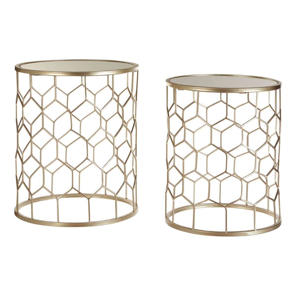 Orsina Mirrored Honeycomb Side Tables, Set of 2 - Gold