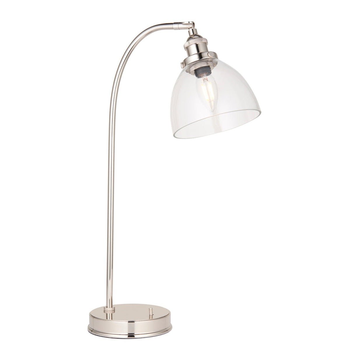 Loops Direct Steel and Glass Table Lamp - Bright Nickel