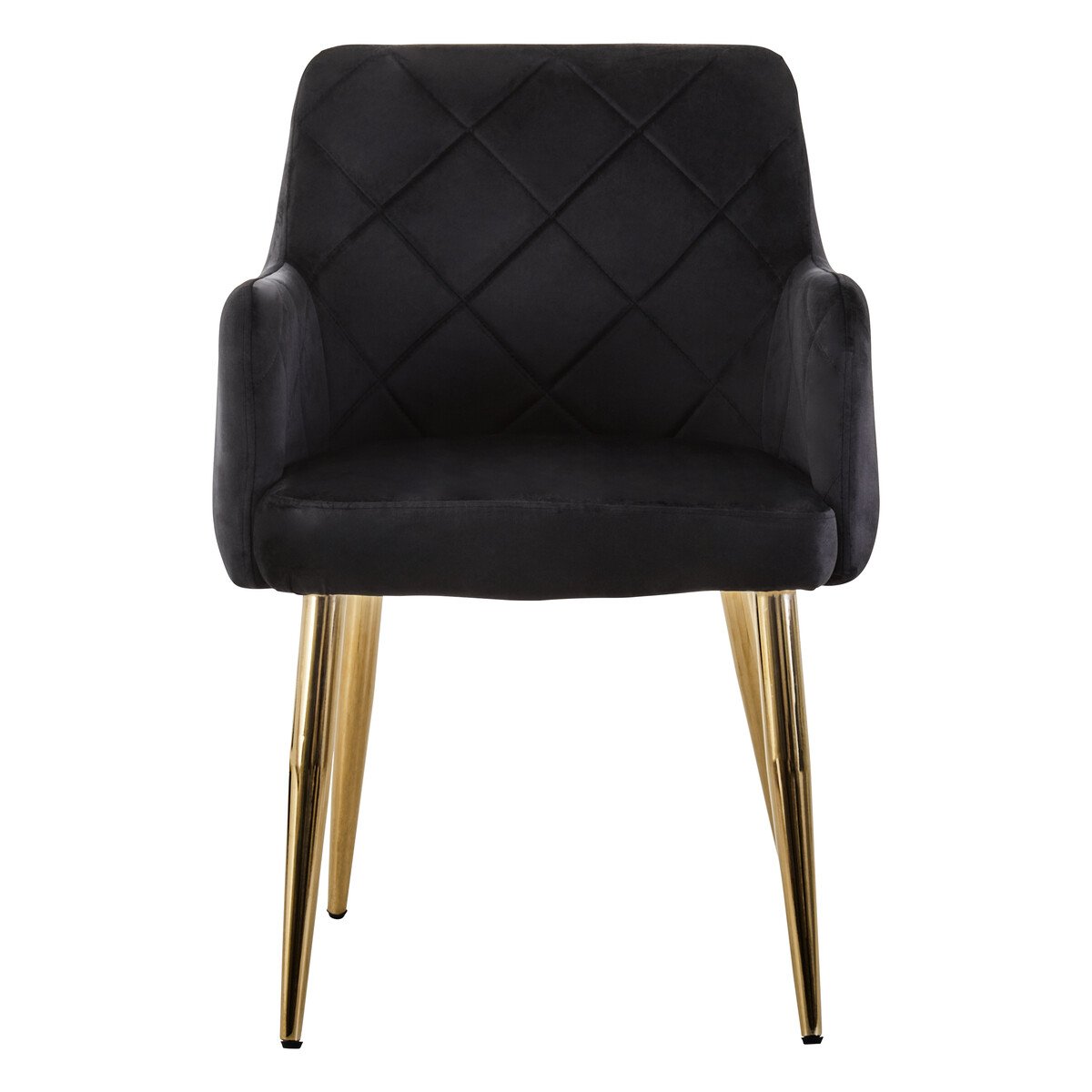 Orsina Tamzin Velvet Quilted Dining Chair – Black and Gold