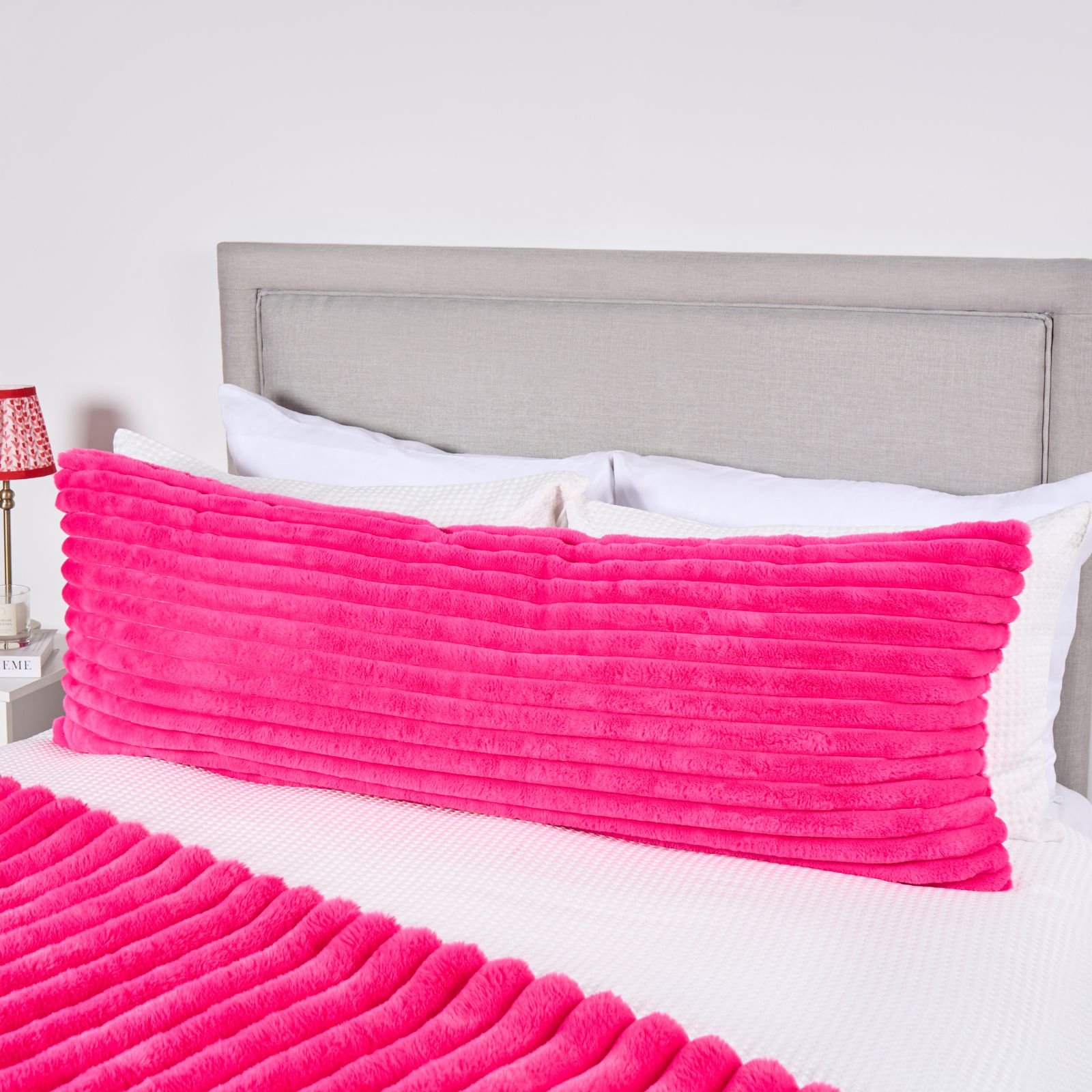 OHS Ribbed Faux Fur Bolster Pillow - Pink