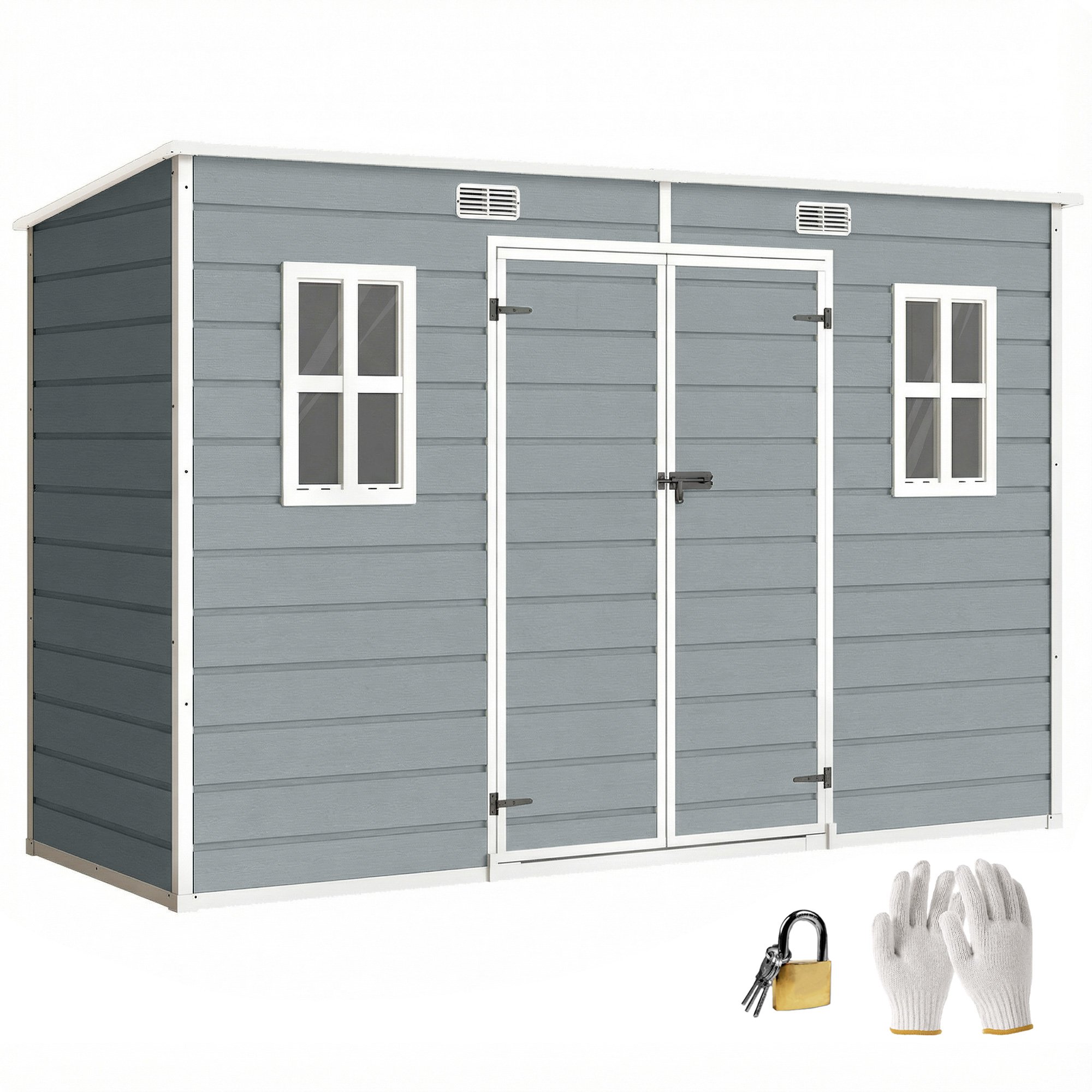 Outsunny Plastic Garden Shed with Floor – Grey