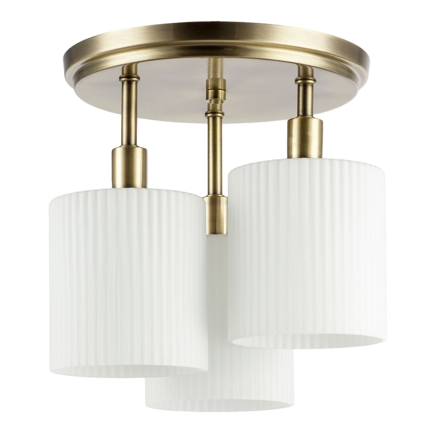 Happy Homewares Antique Brass Semi Flush with Fluted Ceiling Light - 27cm