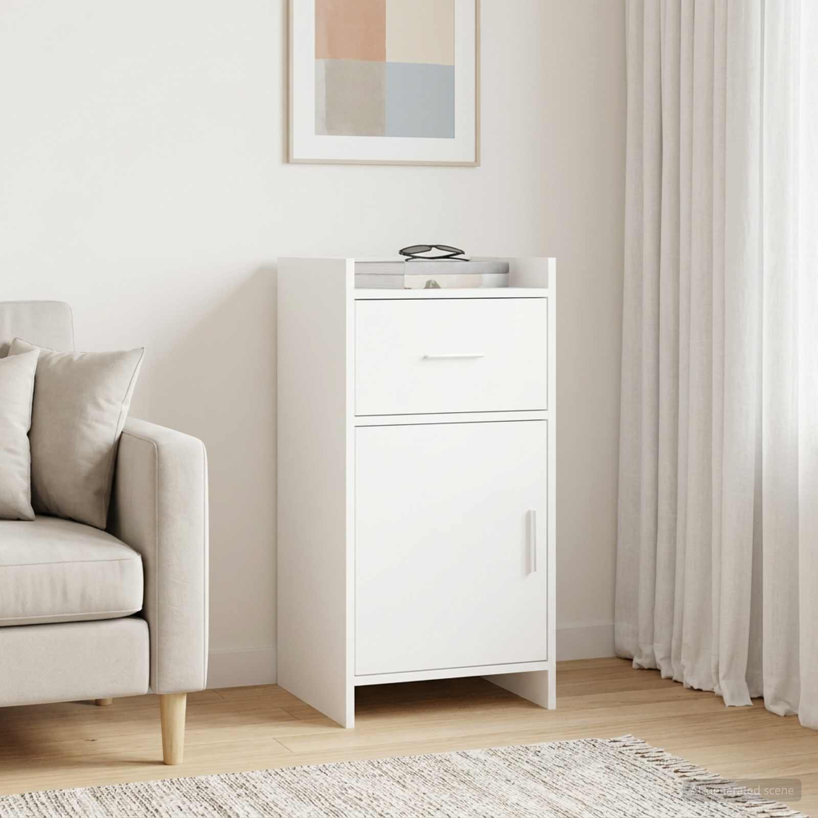 Walplus 1 Drawer Engineered Wood Sideboard 2 Shelf - White - 40 x 36 x 80 cm