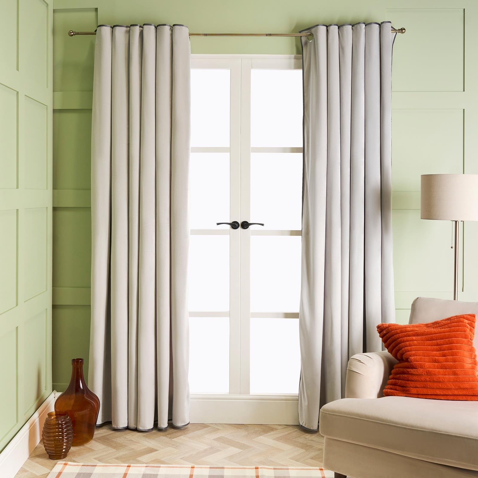 OHS Piped Edge Velvet Curtains 168 x 229cm - Grey