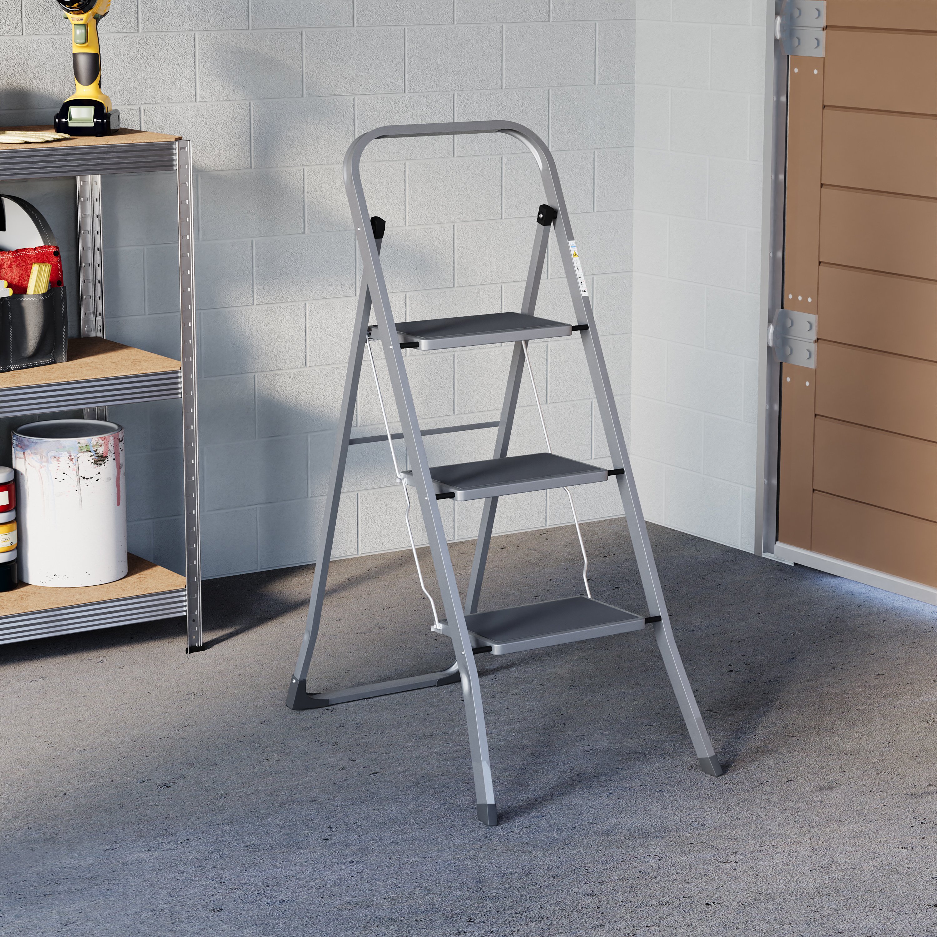 Home Vida 3 Step Ladder With Anti-Slip Mat - Grey