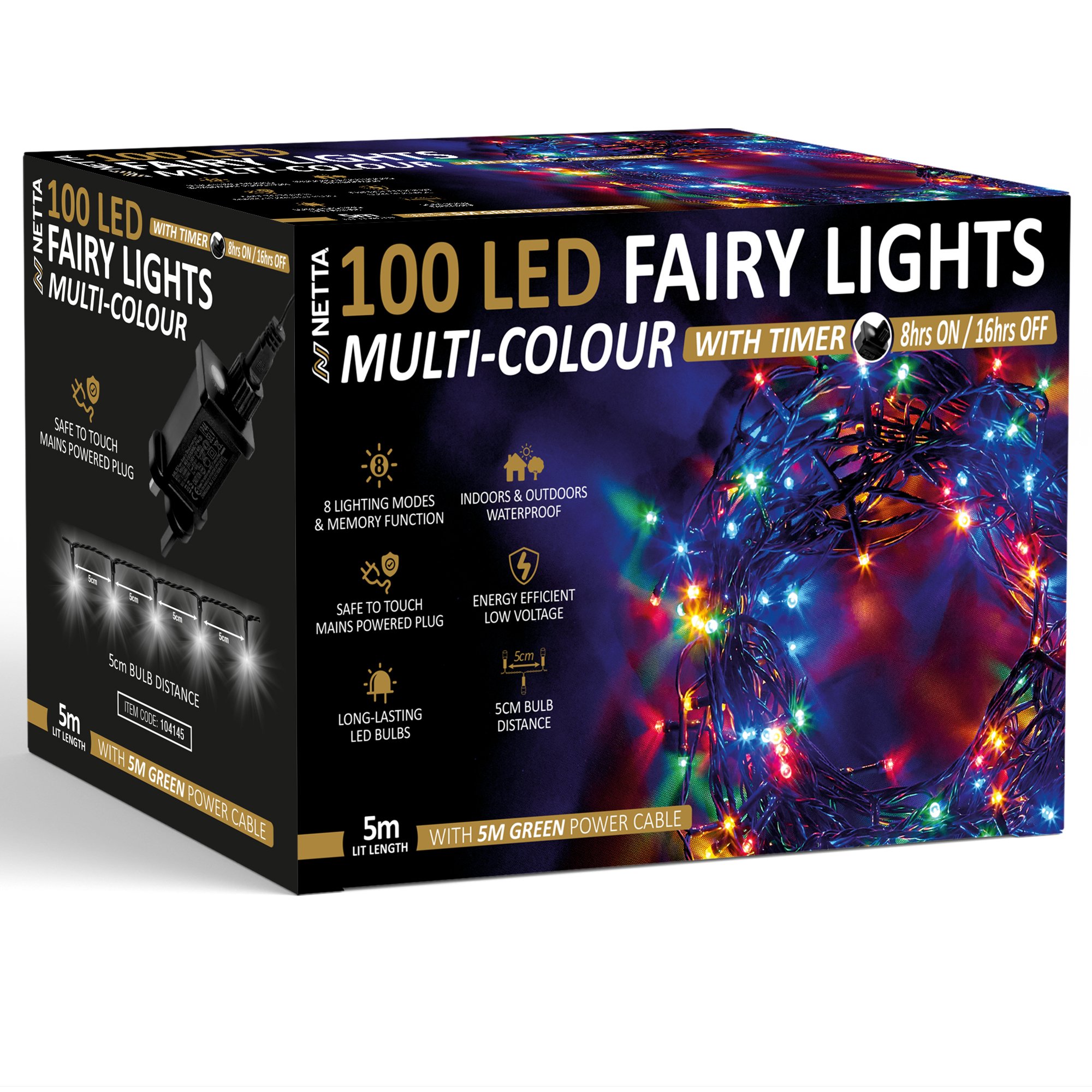 NETTA 100 LED 5m Christmas Fairy String Lights with Timer - Multicolour