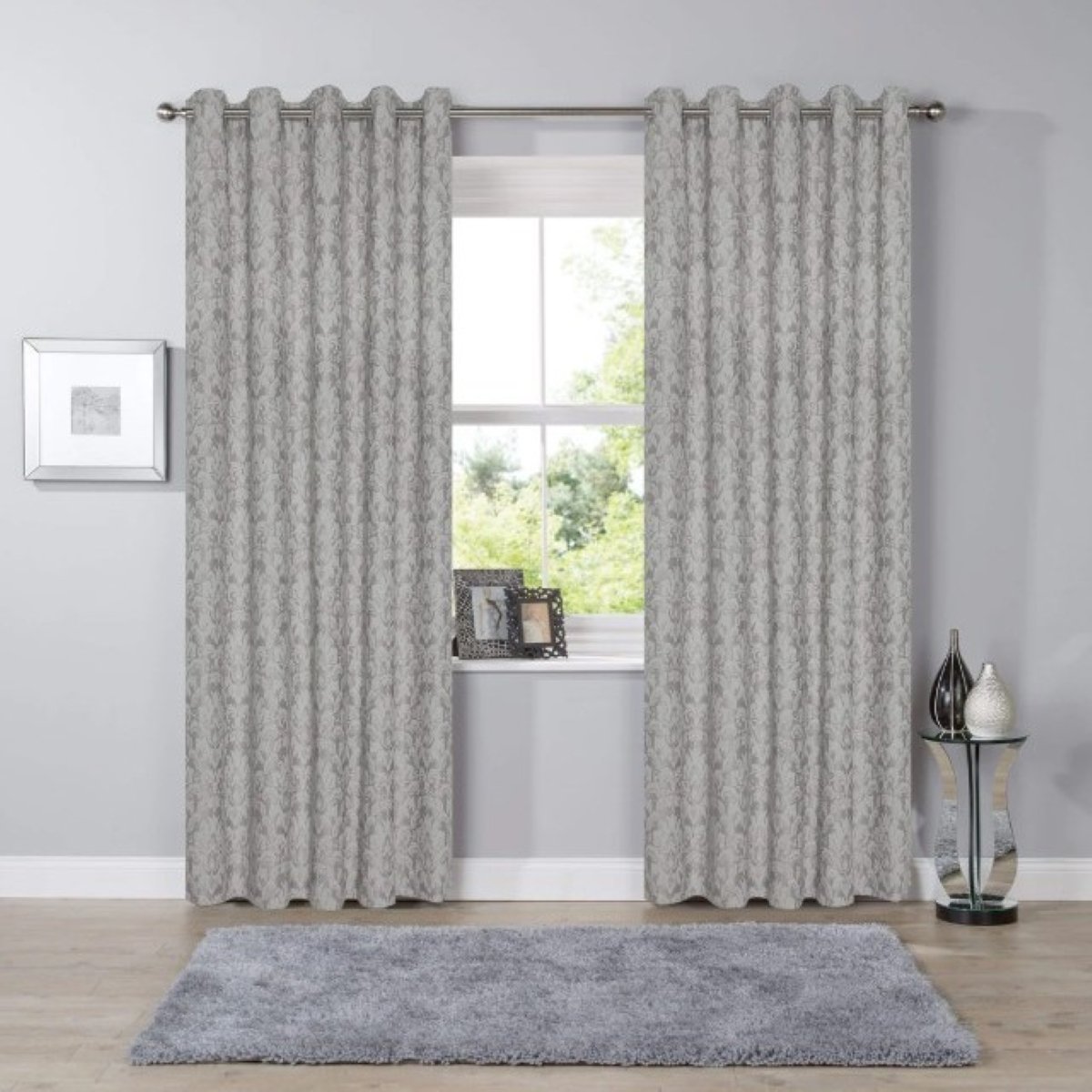 New Edge Blinds Grey Savoy Woven Jacquard Eyelet Curtains - 167cm x 183cm