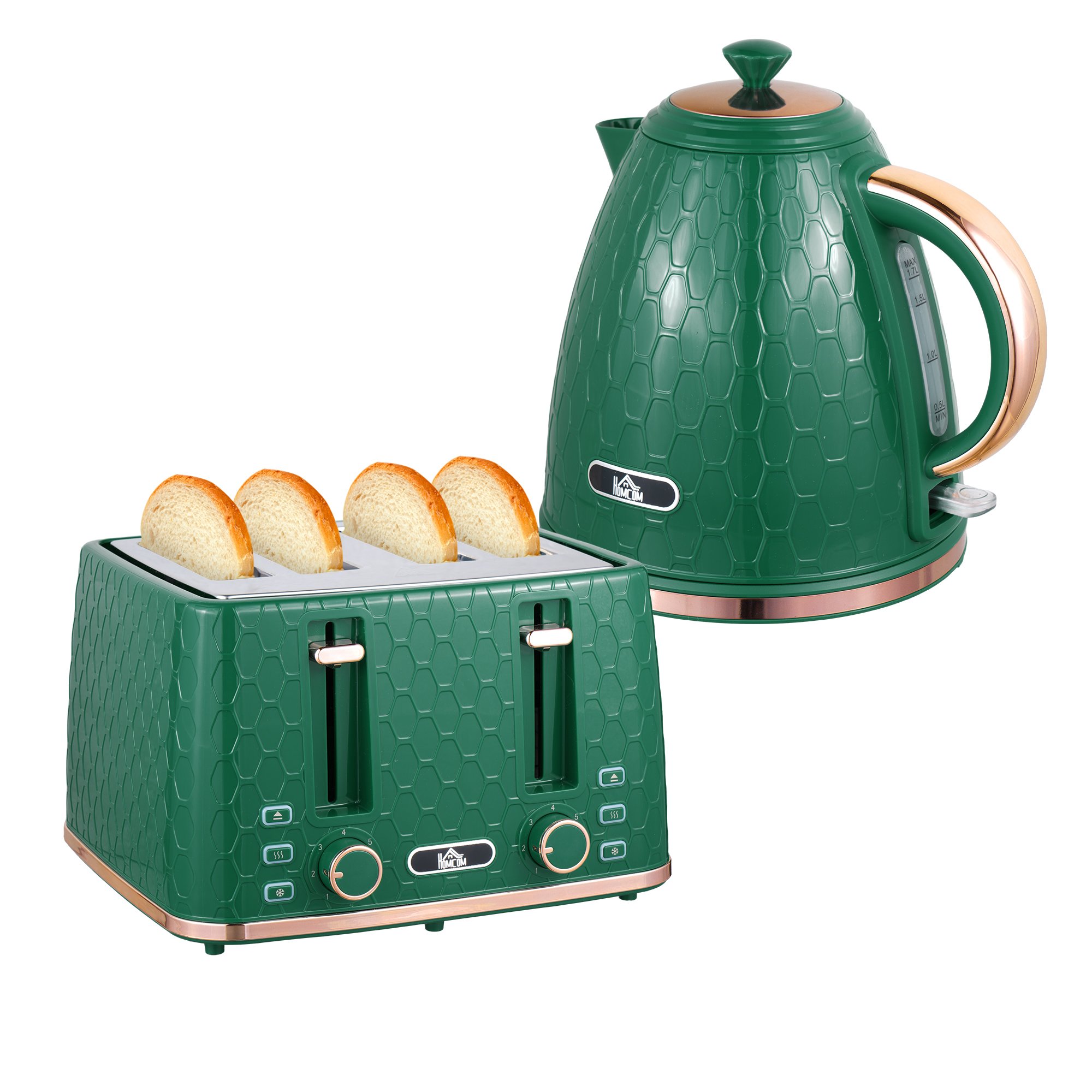 HOMCOM Kettle and 4 Slice Toaster Set with Auto Shut Off - Green