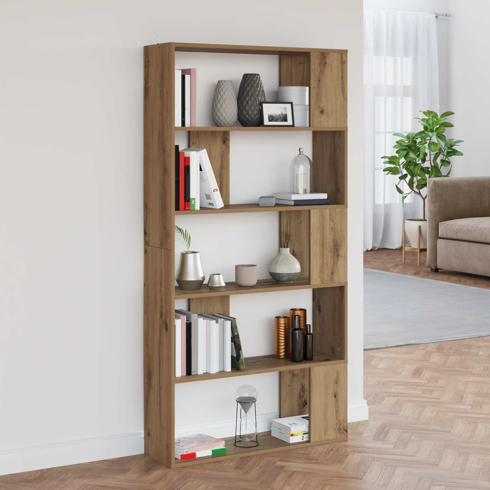 Walplus Engineered Wood Book Cabinet - Oak - 80 x 24 x 159 cm