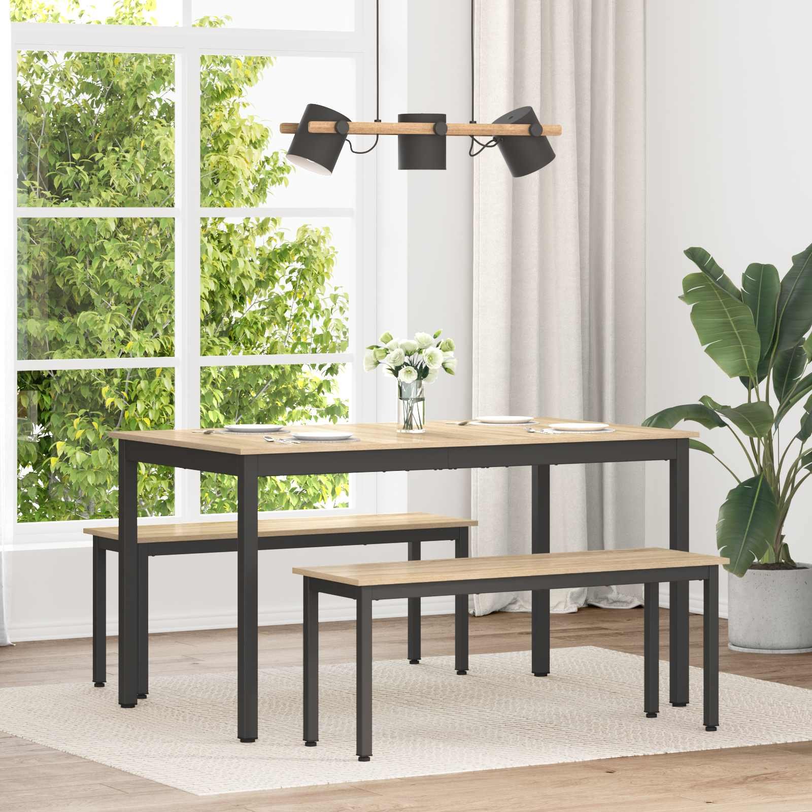 Walplus Rectangular Metal Dining Table - Grey - 140 x 80 x 75 cm