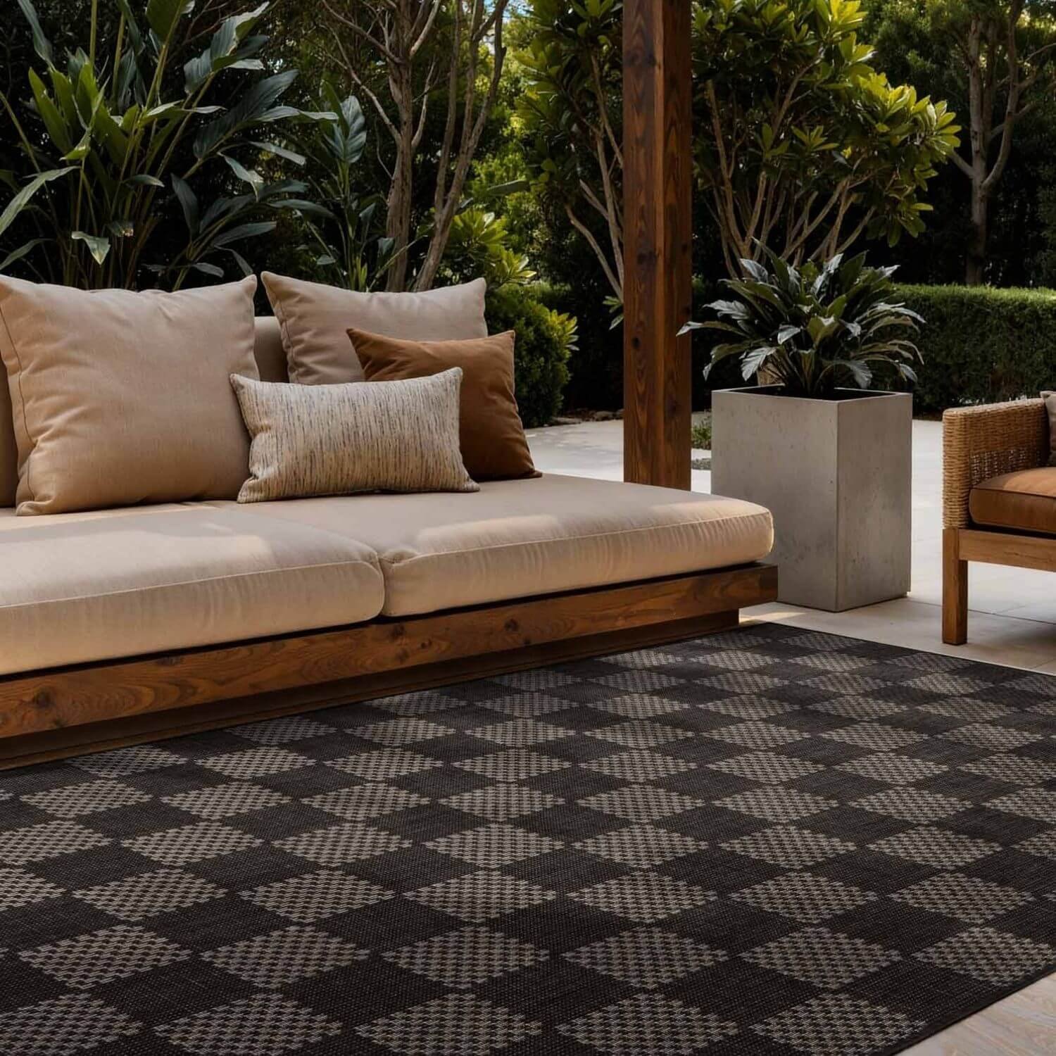 Ted Baker Black Dorothy Indoor Outdoor Checkerboard Flatweave Rug - 120 x 170cm