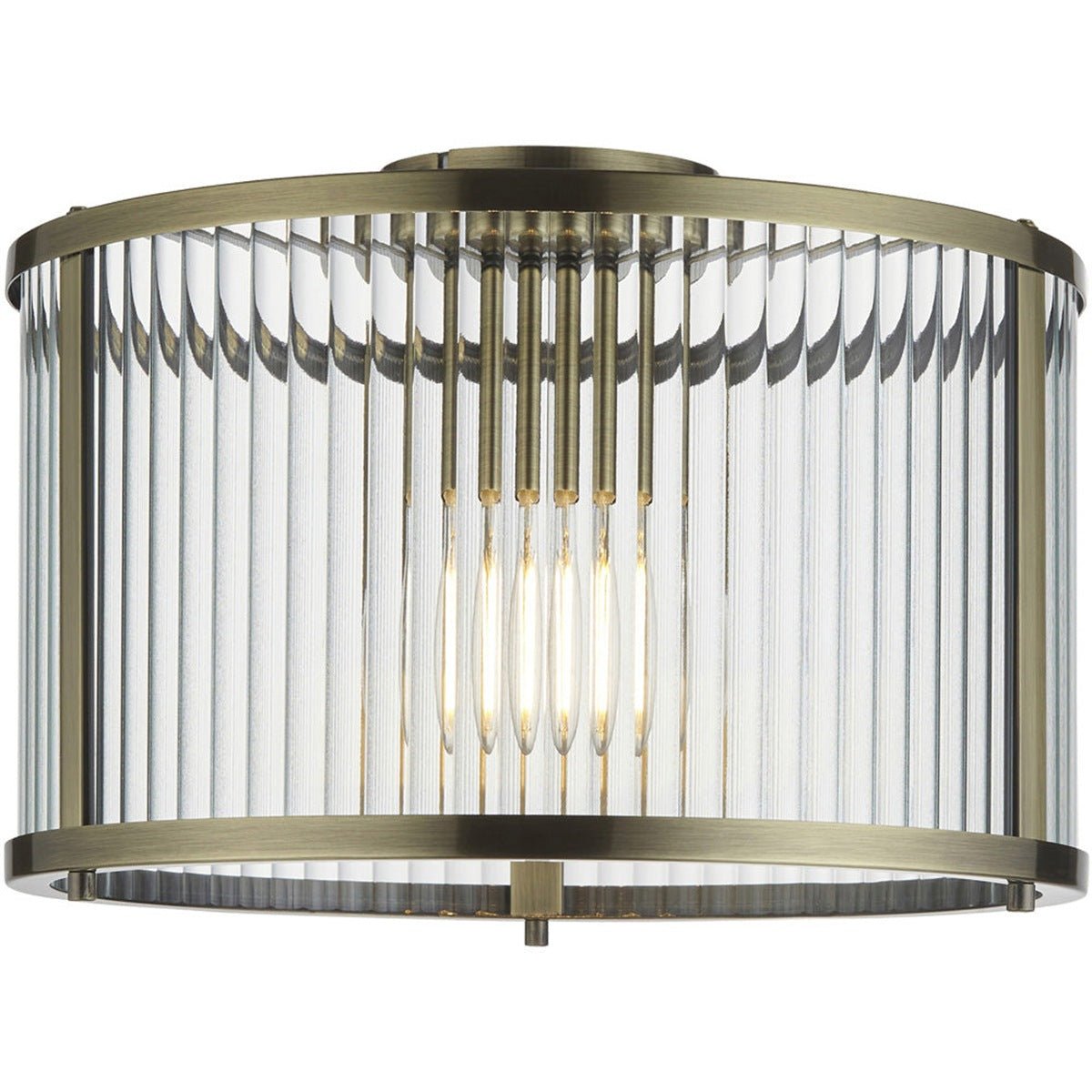 Loops Direct Steel and Glass Semi Flush Low Ceiling Light - Antique Brass