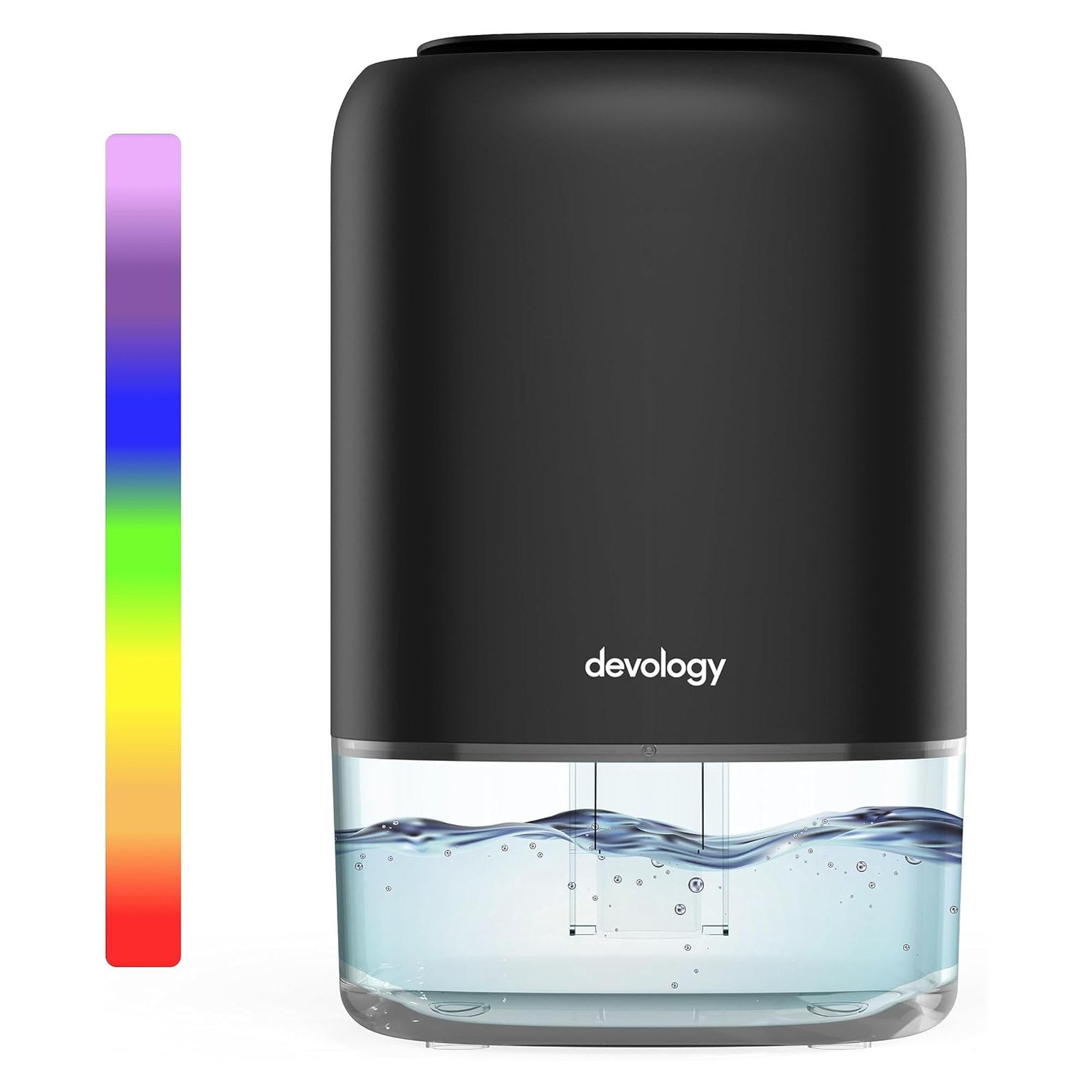 Devology Compact 1100ml Mini Dehumidifier with 7 LED Mood Light Colours - Black