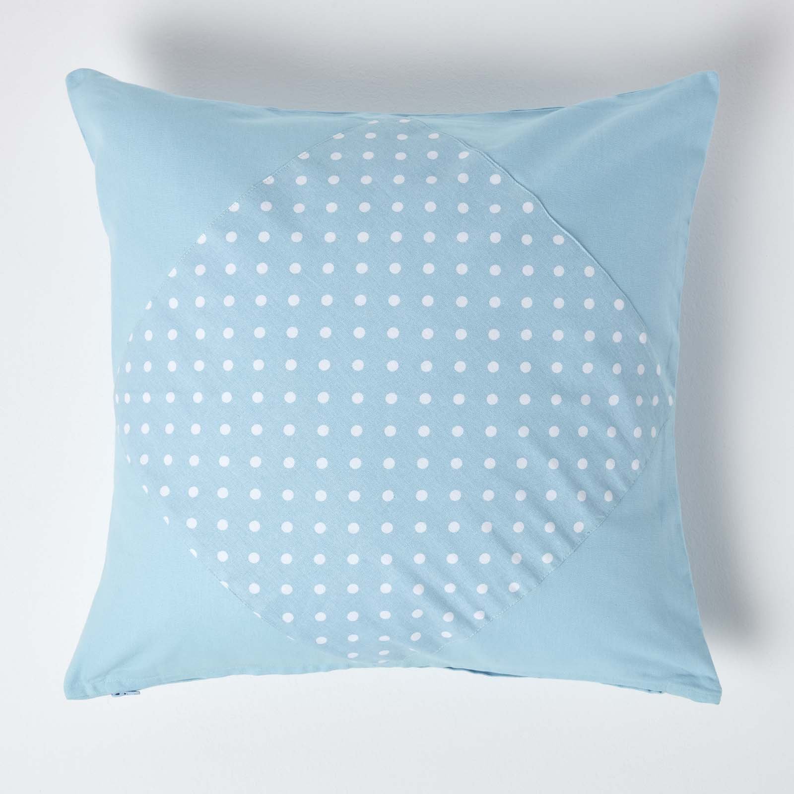 Homescapes Blue Cotton Plain & Polka Dot Cushion Cover - 60 x 60 cm