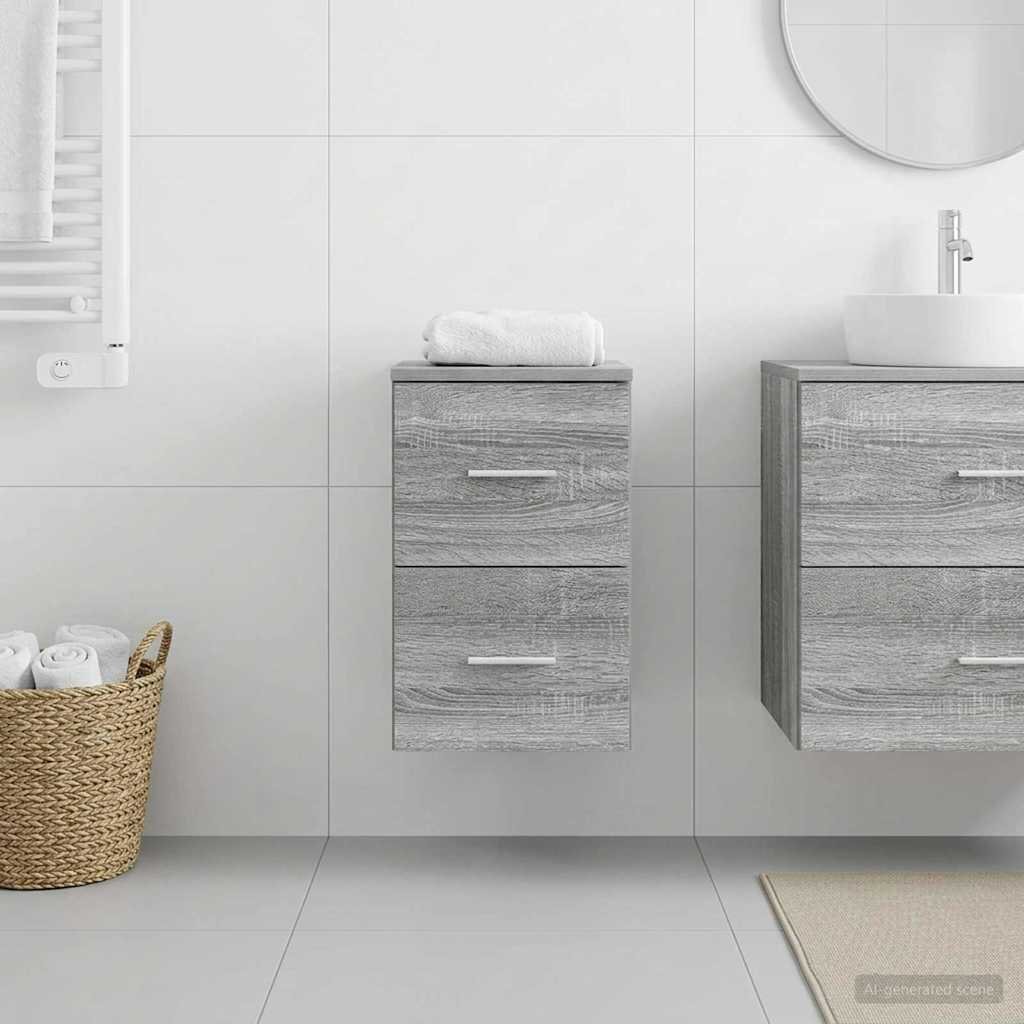 Walplus Wood Bathroom Cabinet with 2 Drawers - Grey Sonoma - 30 x 41 x 50 cm