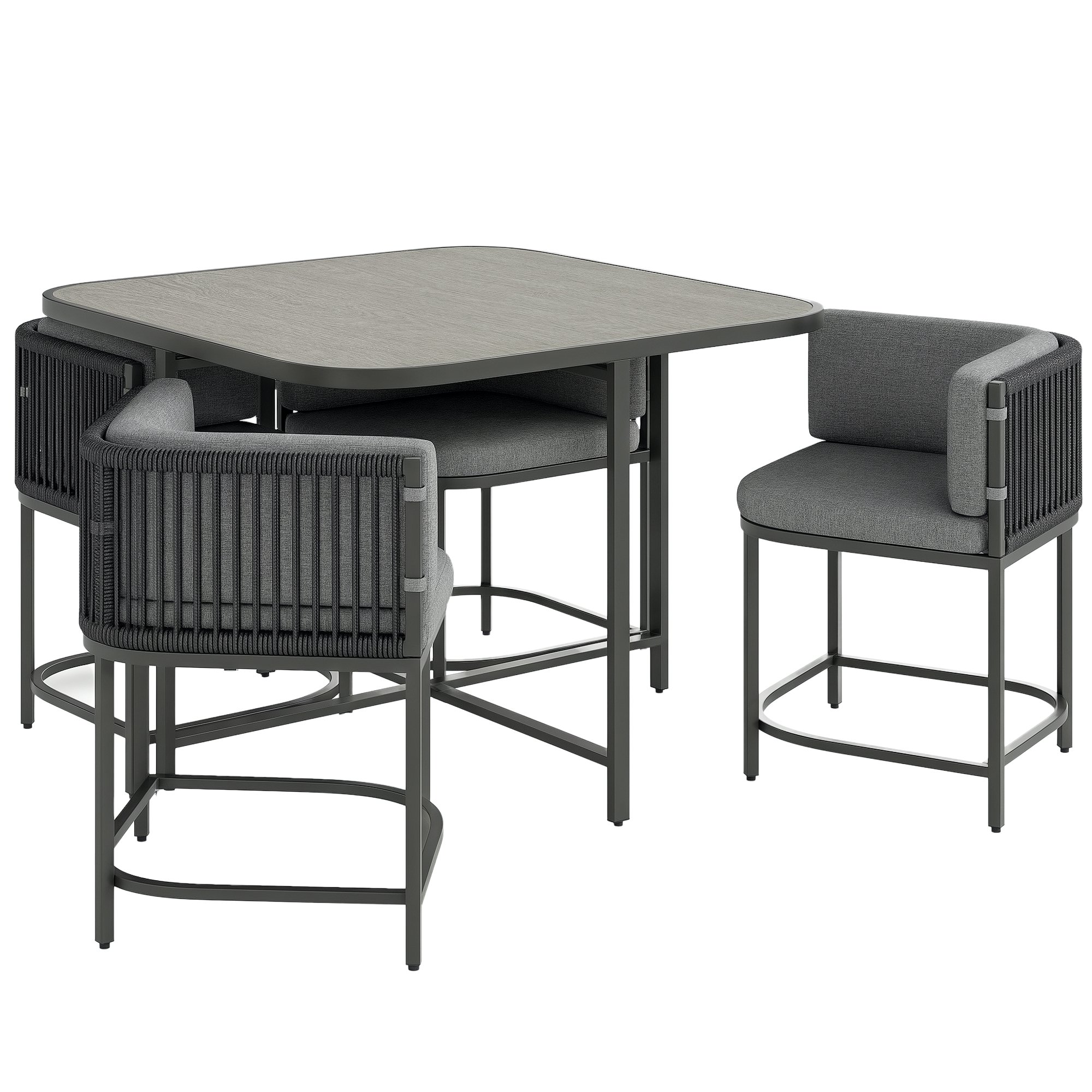 Outsunny 4 Seater Rattan Garden Furniture Set with Cushions - Charcoal Grey